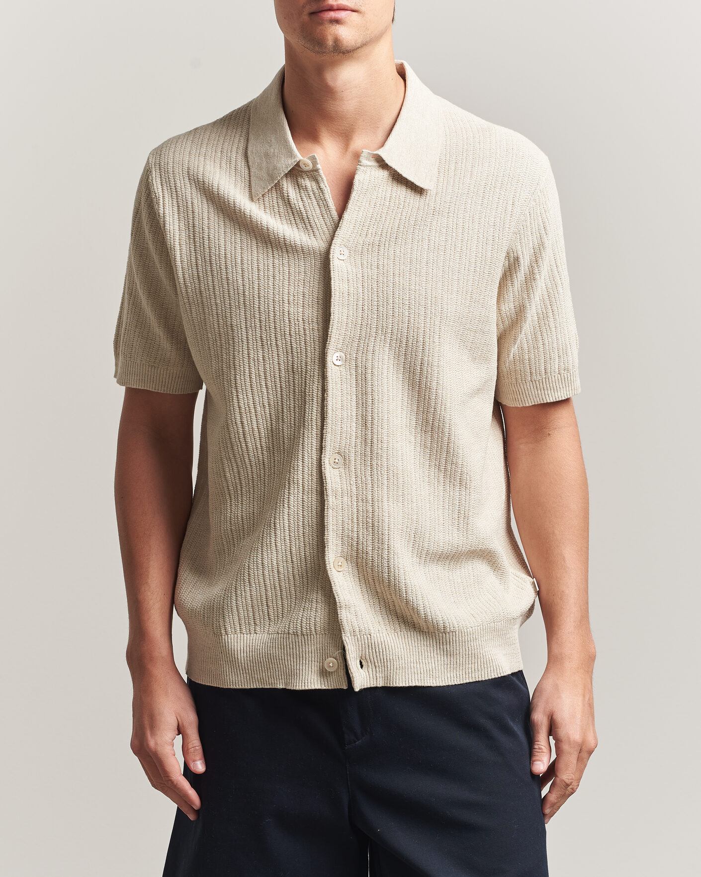 Men | Shirts | NN07 | Nolan Knitted Short Sleeve Shirt Ivory