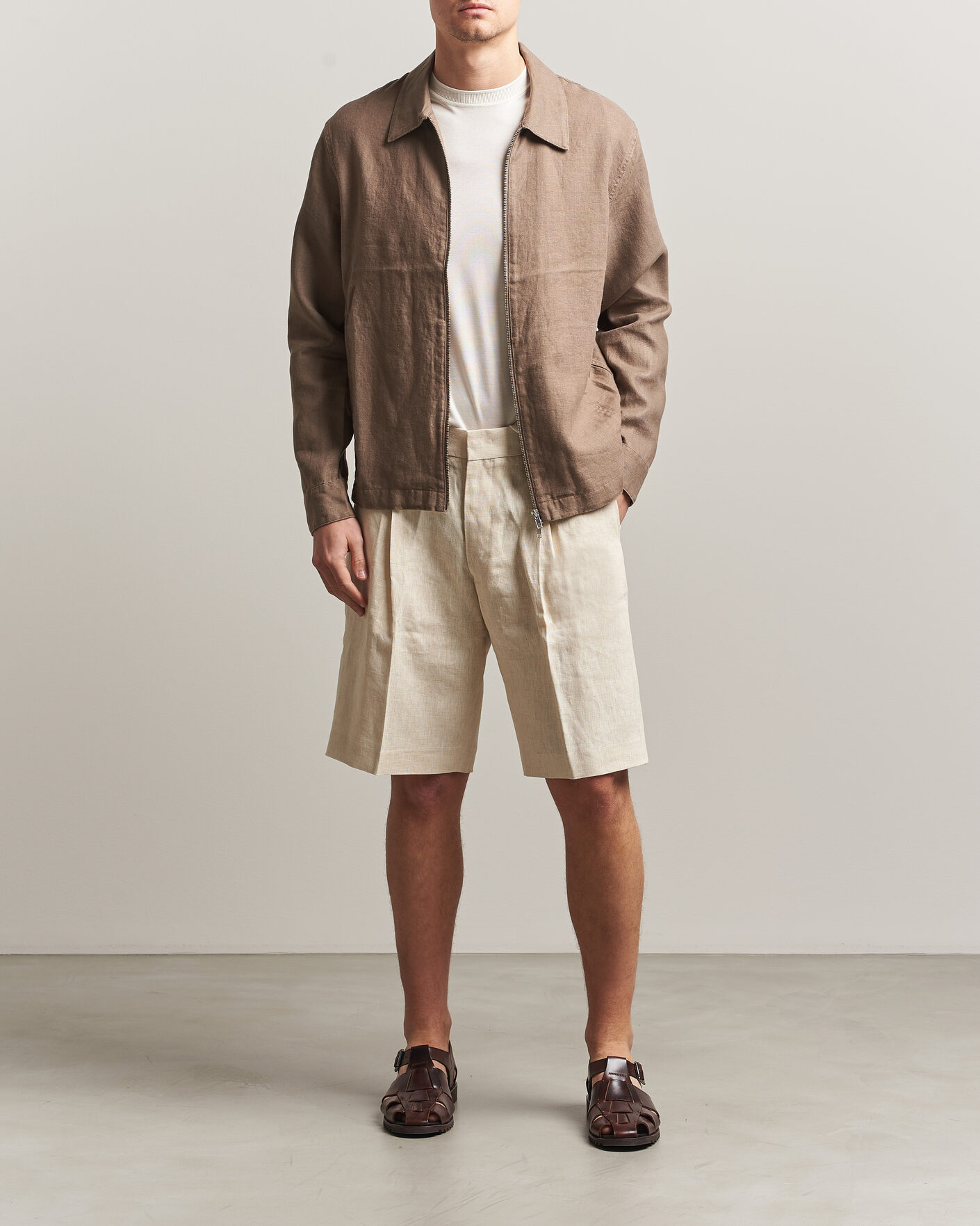 Men | Shirts | NN07 | Alban Linen Full Zip Overshirt Clay Mirage
