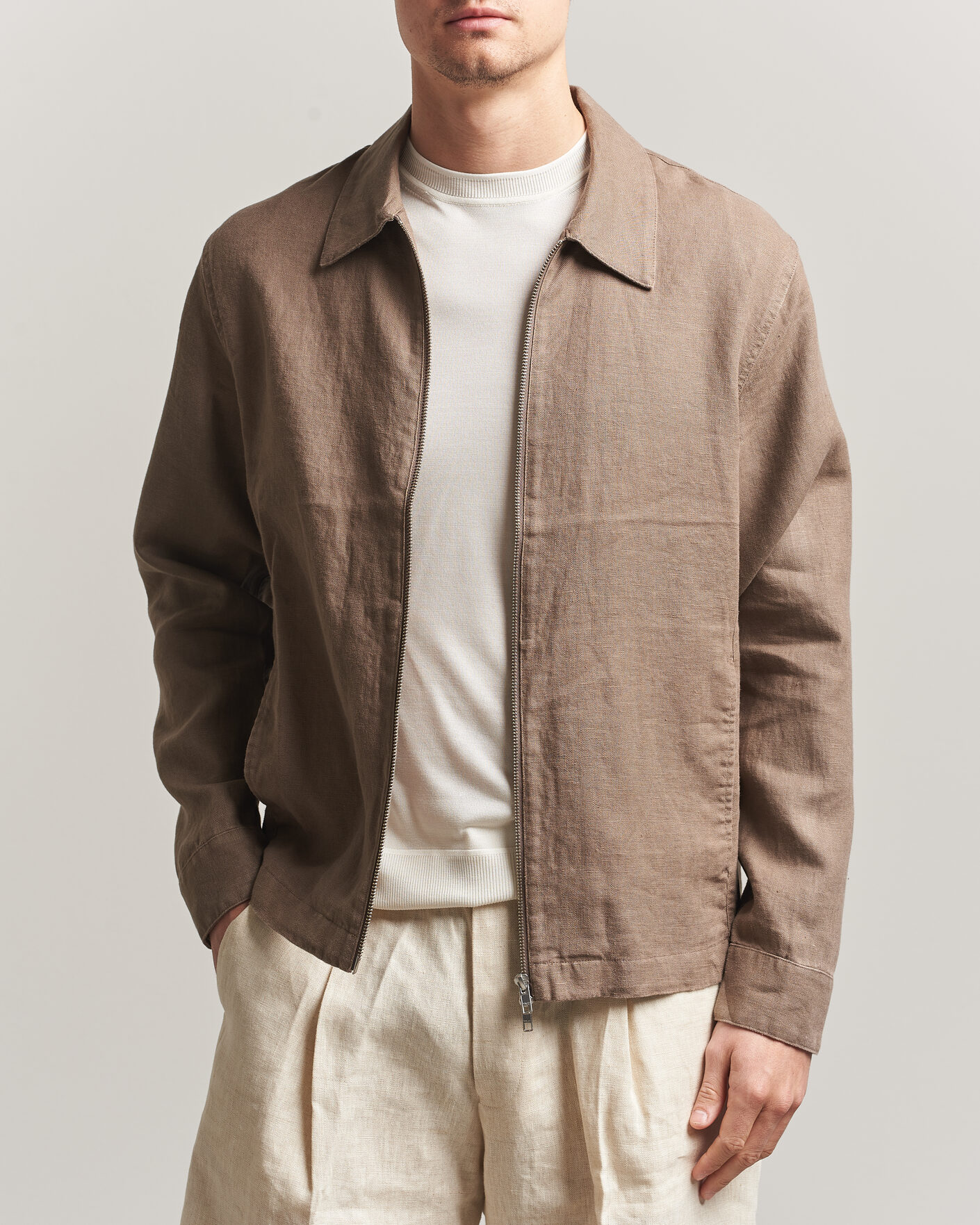 Men | Shirts | NN07 | Alban Linen Full Zip Overshirt Clay Mirage