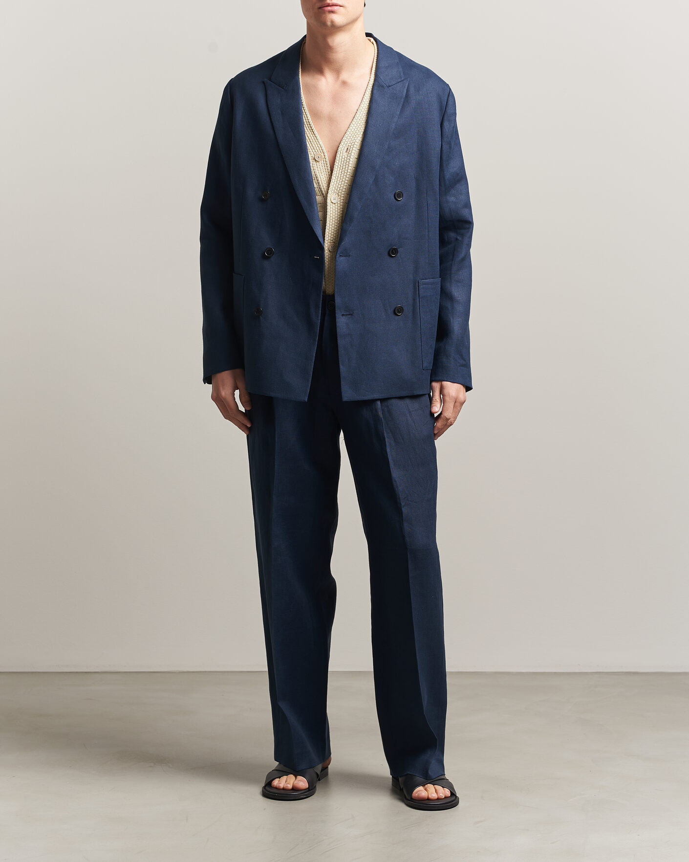 Men | Blazers | NN07 | Jordin Linen Double Breasted Blazer Navy Blue
