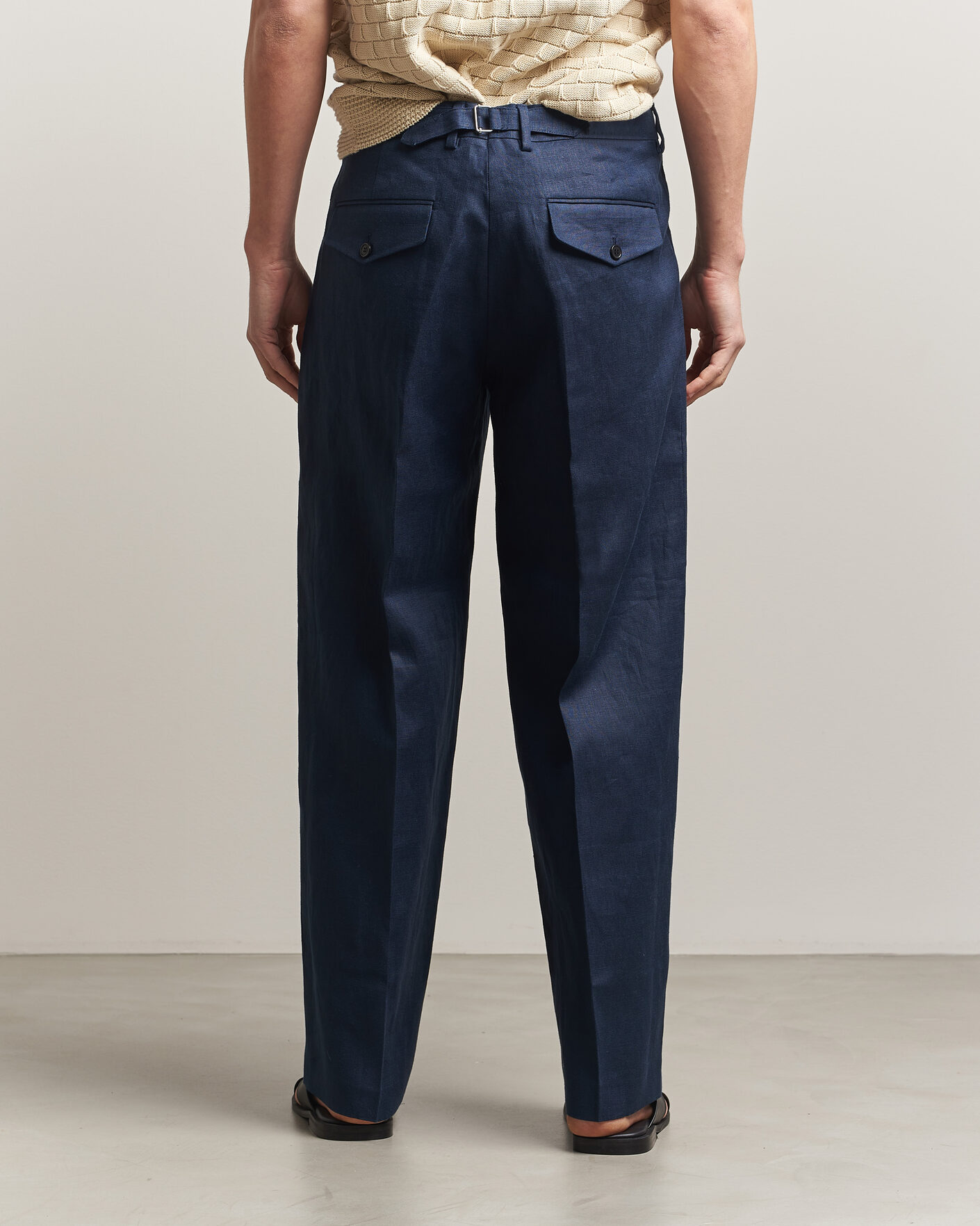 Men | Trousers | NN07 | Justin Linen Double Pleated Trousers Navy Blue