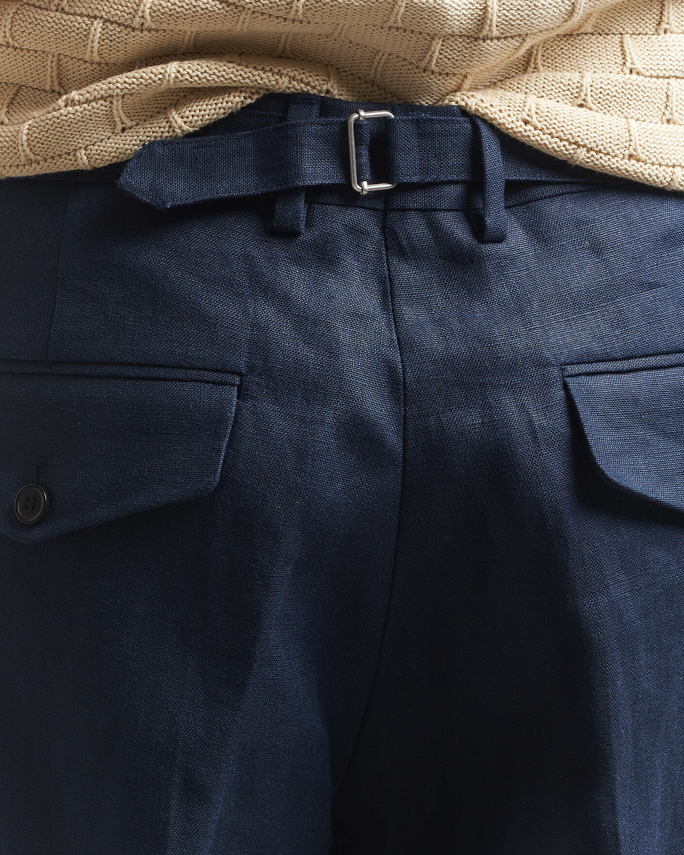 Men | Trousers | NN07 | Justin Linen Double Pleated Trousers Navy Blue