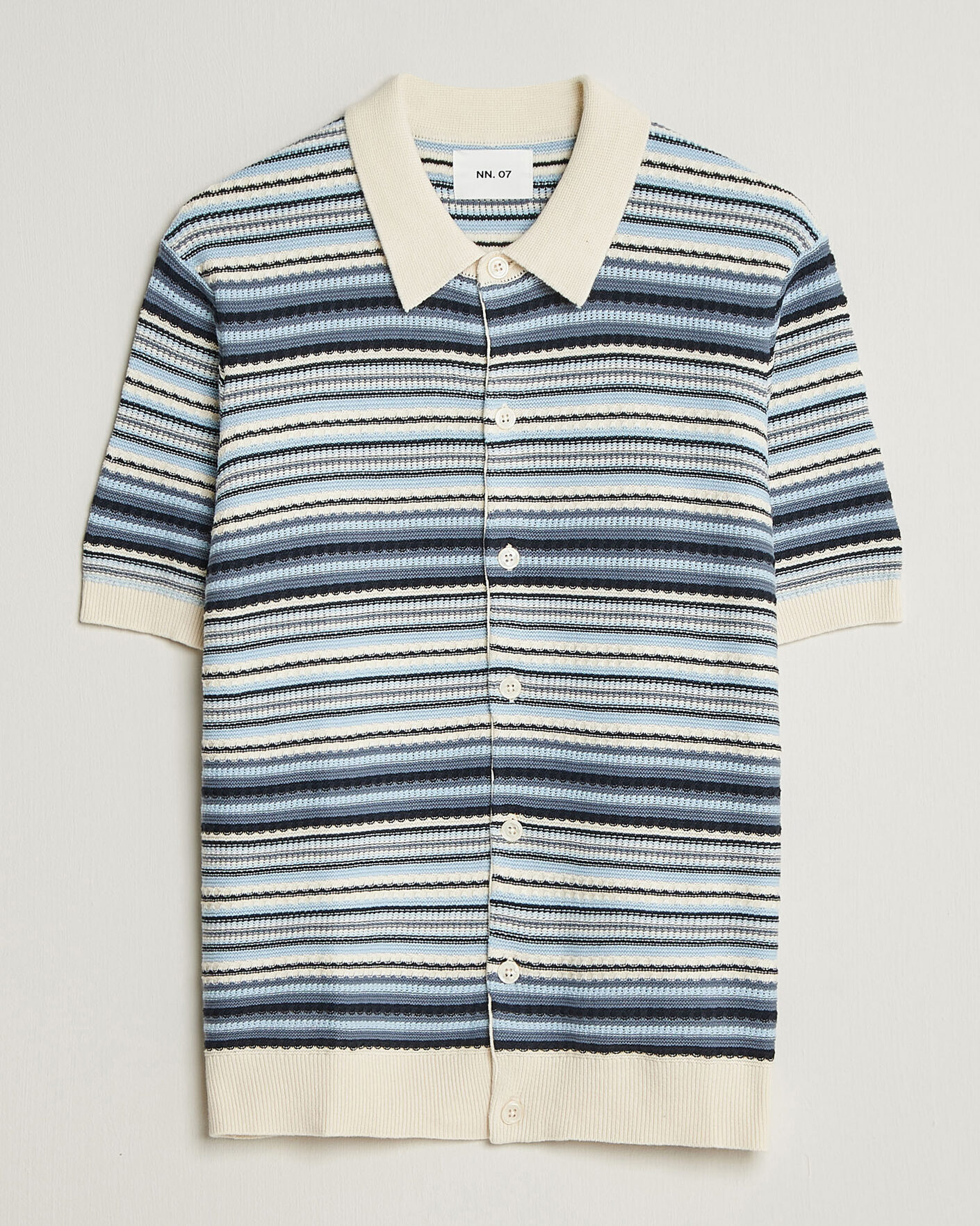 Men | Shirts | NN07 | Nolan Striped Knitted Short Sleeve Shirt Navy Multi