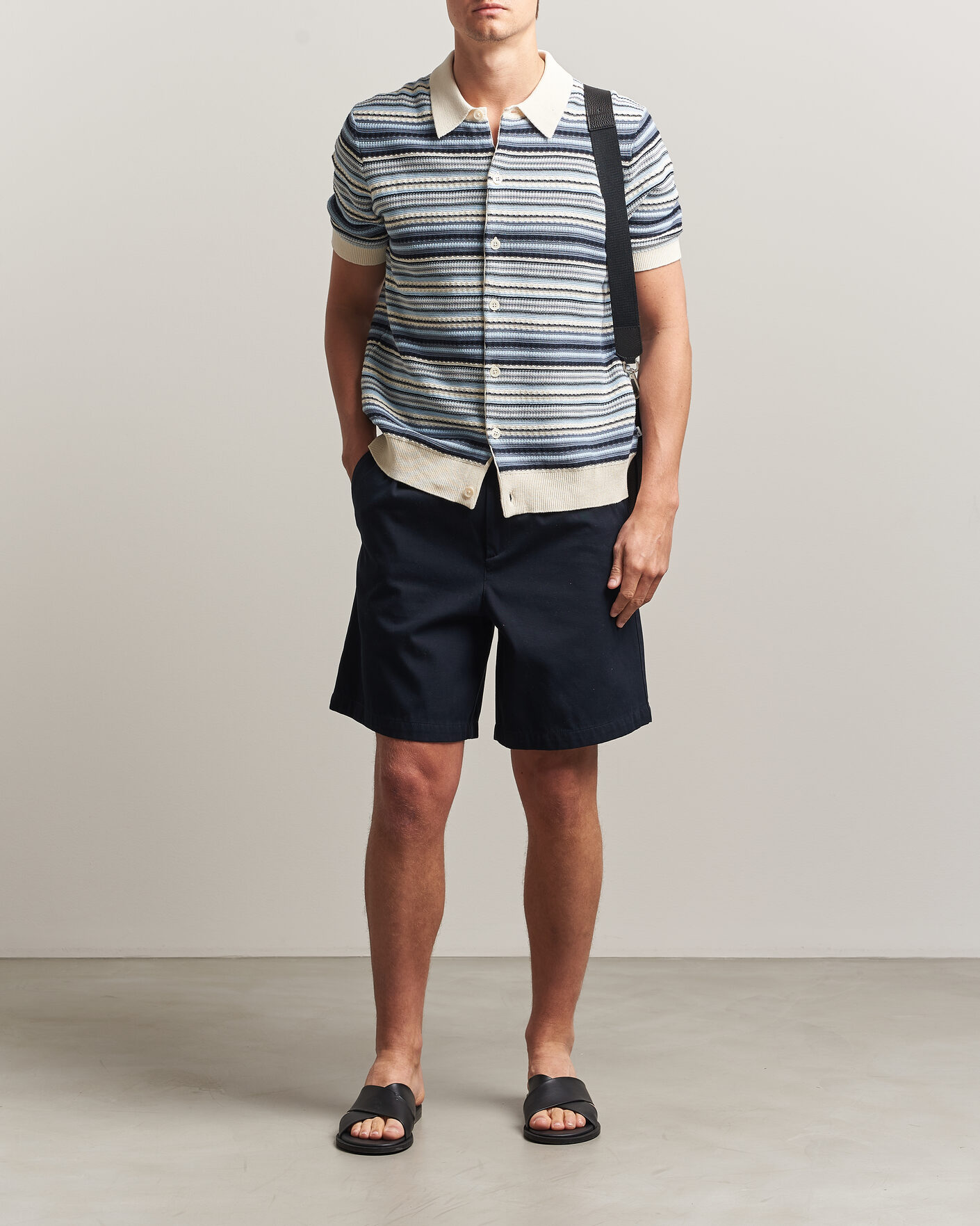 Men | Shirts | NN07 | Nolan Striped Knitted Short Sleeve Shirt Navy Multi