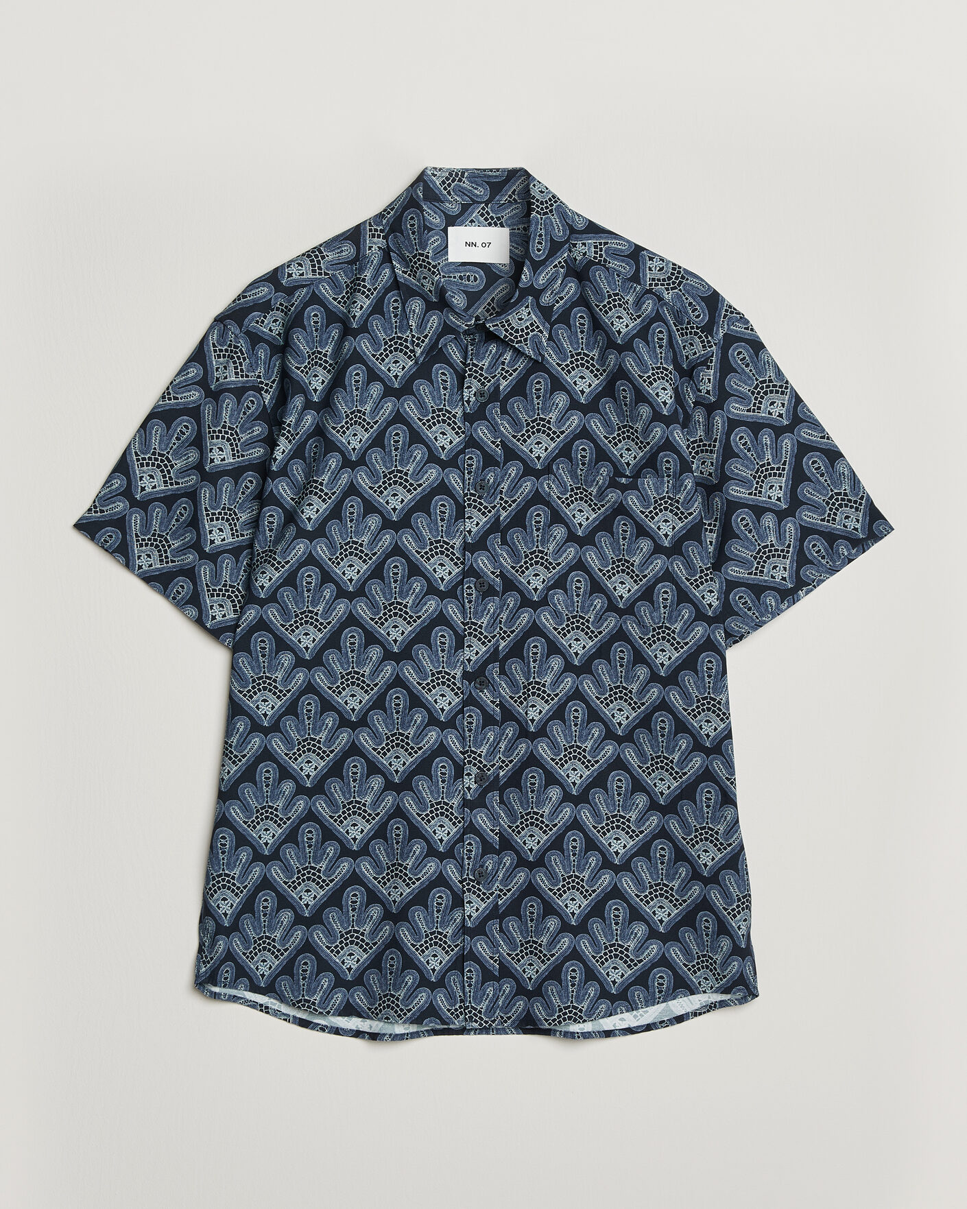 Men | Shirts | NN07 | Deon Printed Short Sleeve Shirt Navy Blue