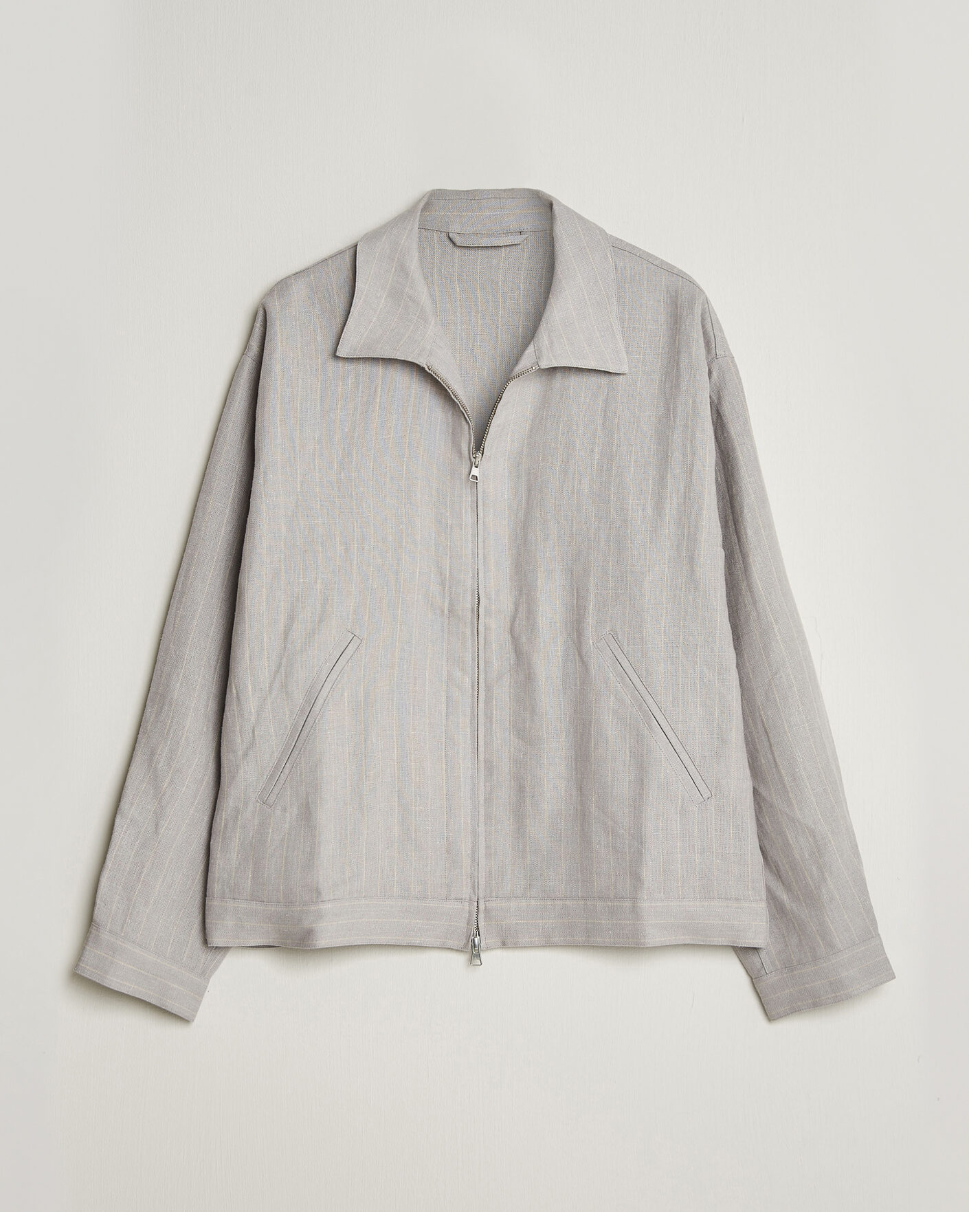 Men |  | NN07 | Petrus Pinstriped Linen Full Zip Overshirt Grey