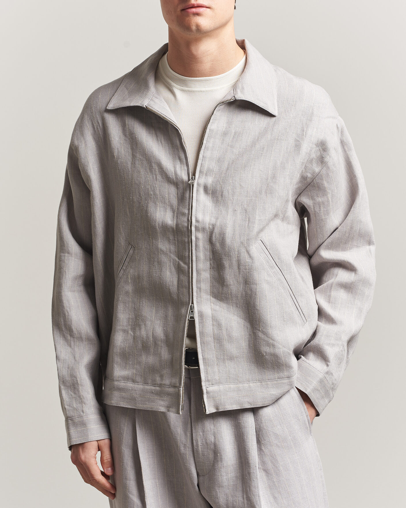 Men | Shirts | NN07 | Petrus Pinstriped Linen Full Zip Overshirt Grey