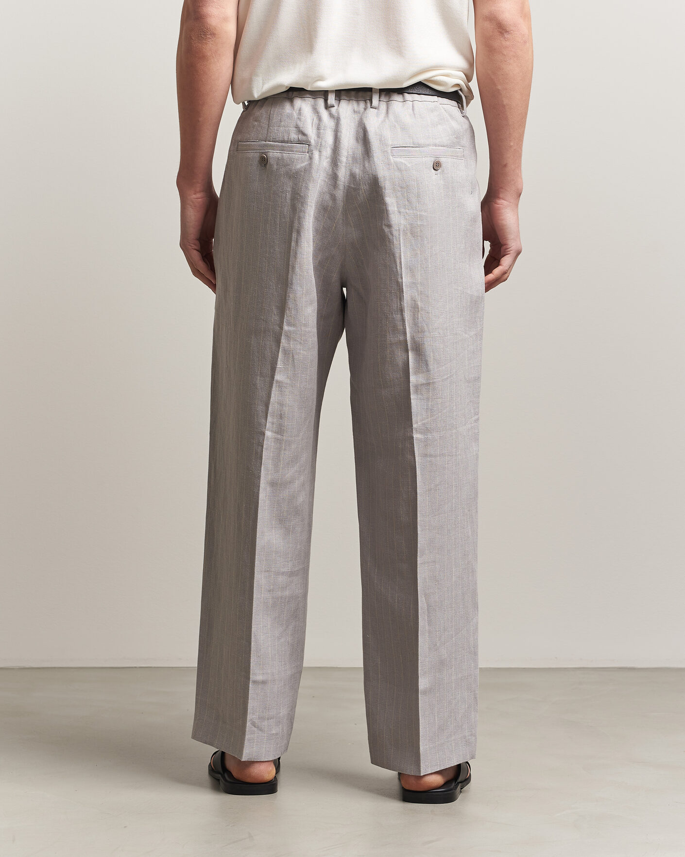 NN07 Kay Pinstriped Pleated Linen Trousers Grey at CareOfCarl.com