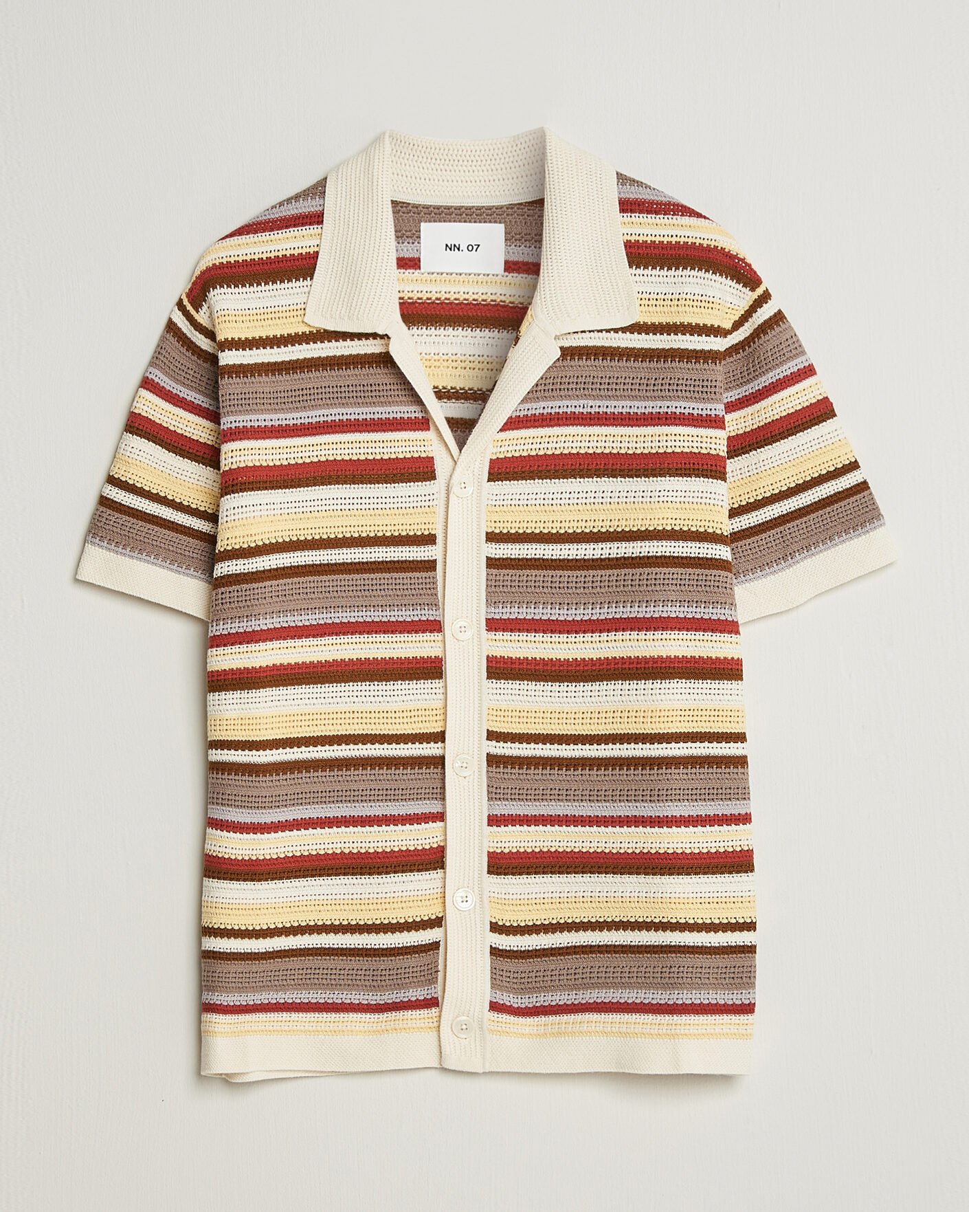 Men | Shirts | NN07 | Lars Striped Knitted Short Sleeve Shirt Ivory Multi