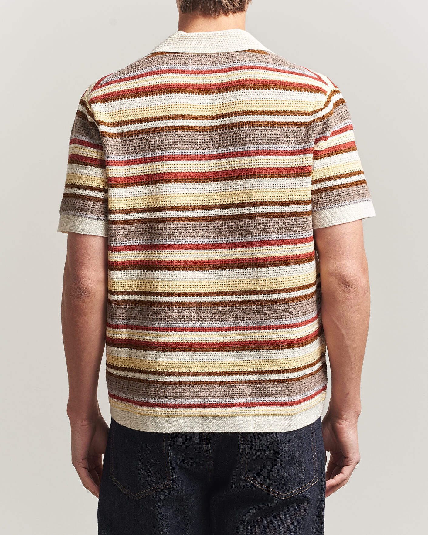 Men | Shirts | NN07 | Lars Striped Knitted Short Sleeve Shirt Ivory Multi
