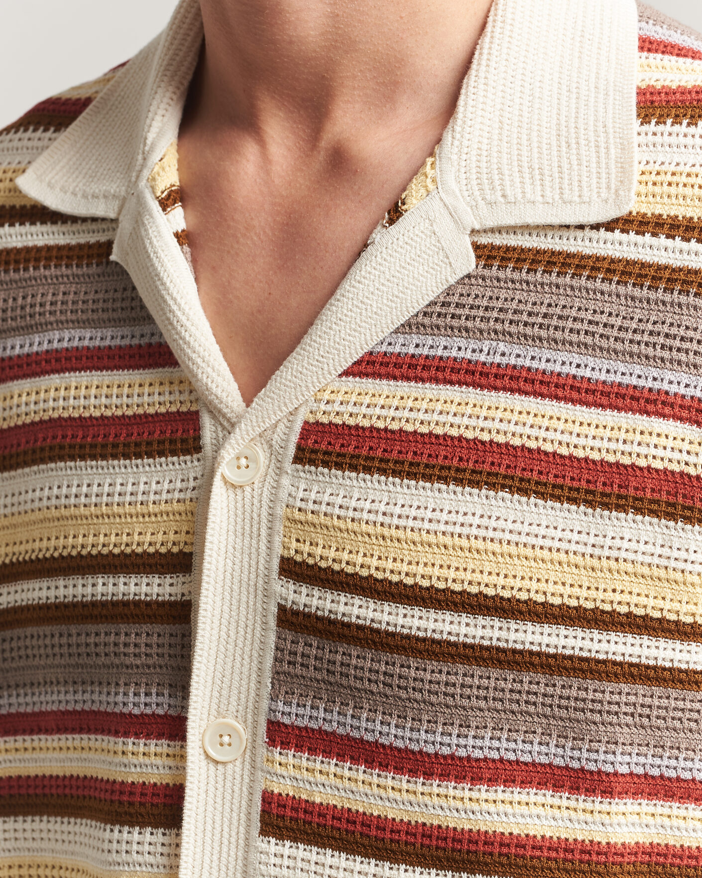 Men | Shirts | NN07 | Lars Striped Knitted Short Sleeve Shirt Ivory Multi