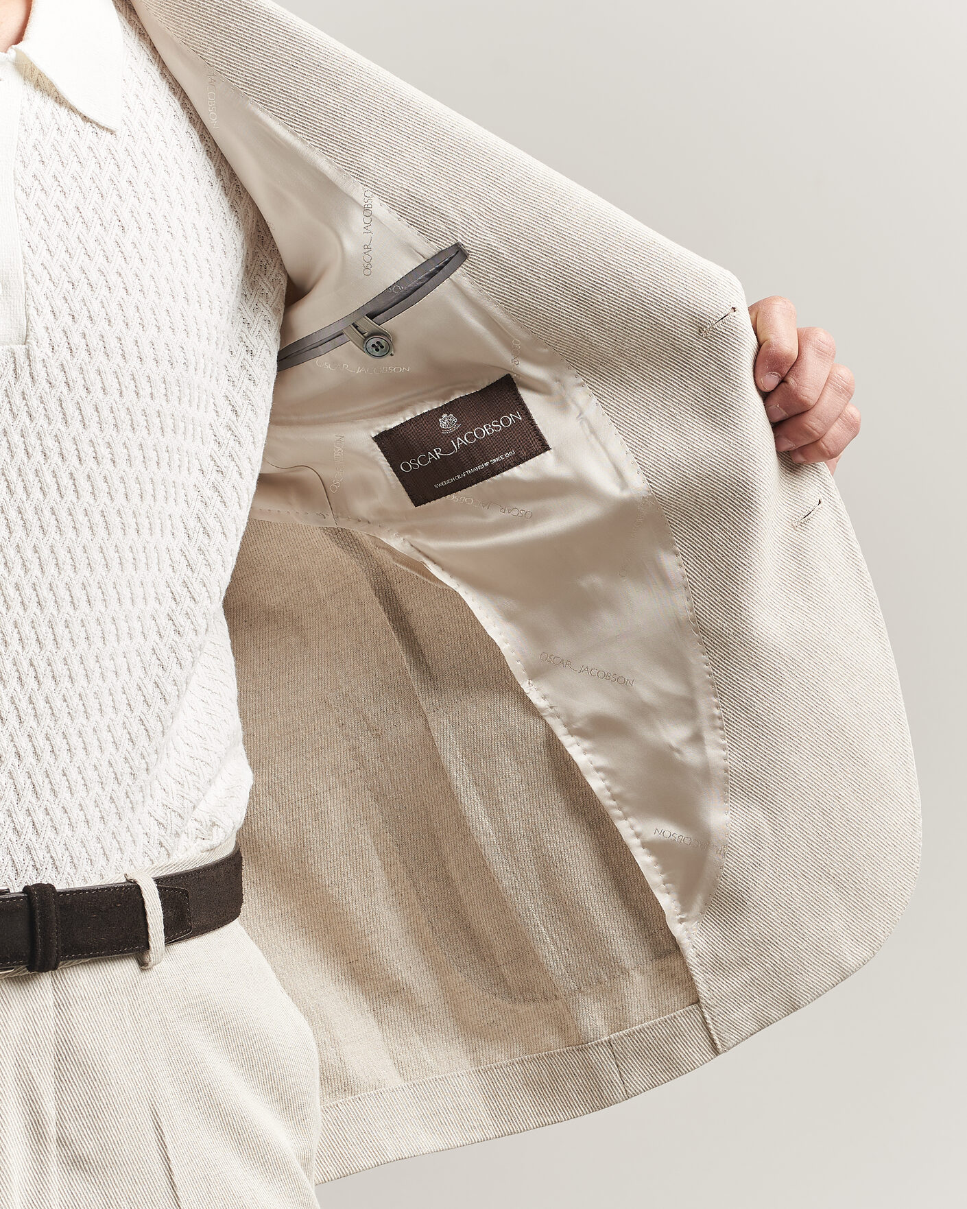 Men | Blazers | Oscar Jacobson | Ferry Patch Cotton/Linen Blazer Off White