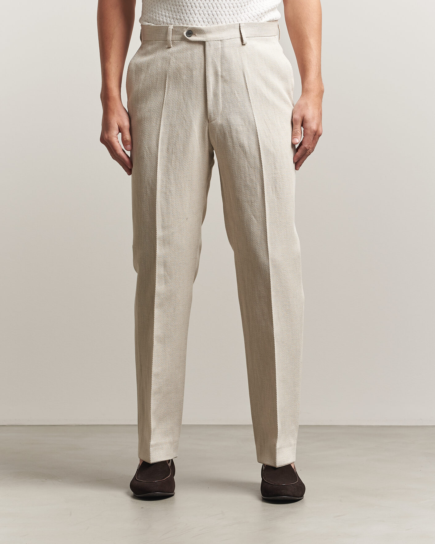 Men | Trousers | Oscar Jacobson | Dell Cotton/Linen Trousers Off White