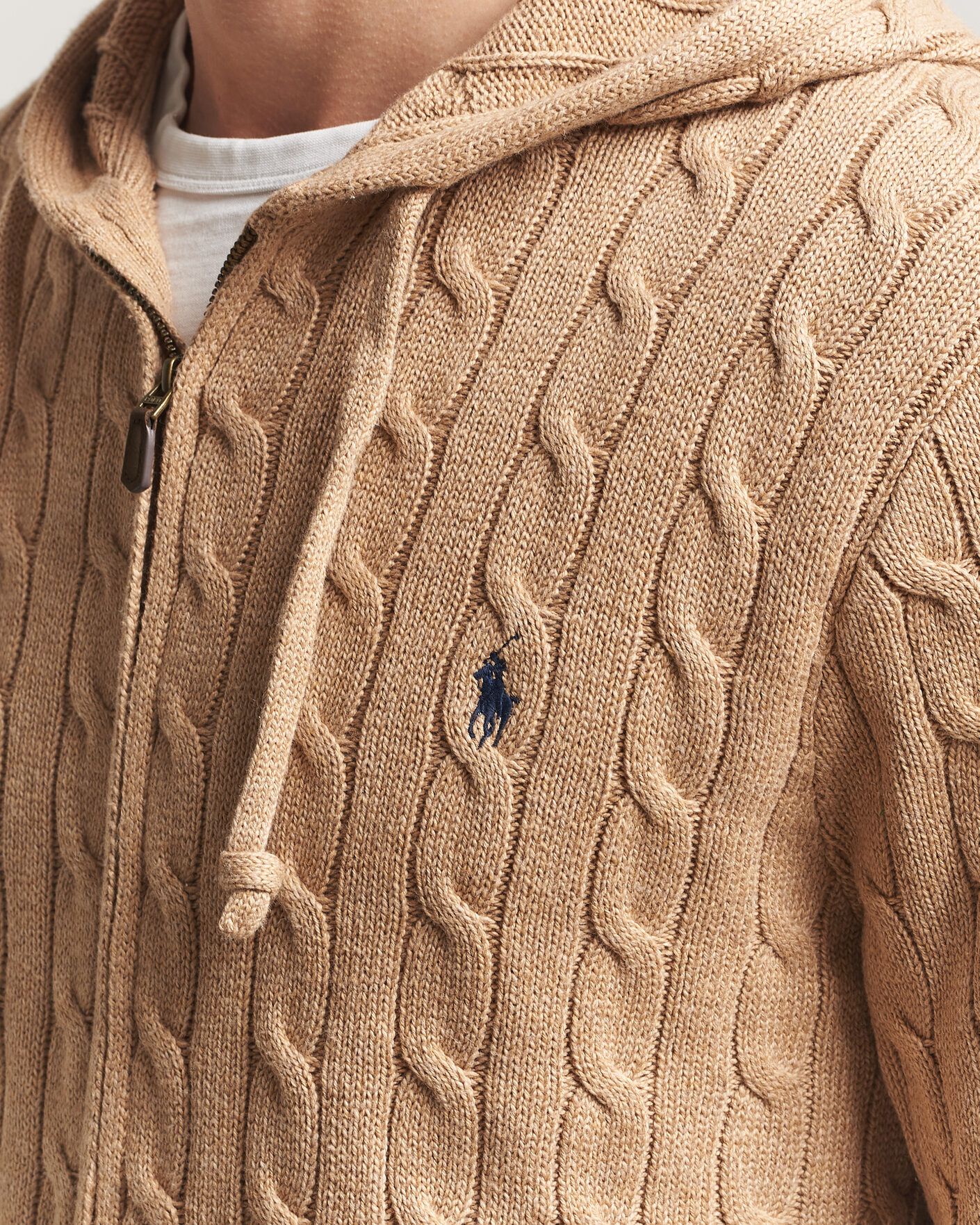 Men | Sweaters & Knitwear | Polo Ralph Lauren | Knitted Full Zip Sweater Camel Melange