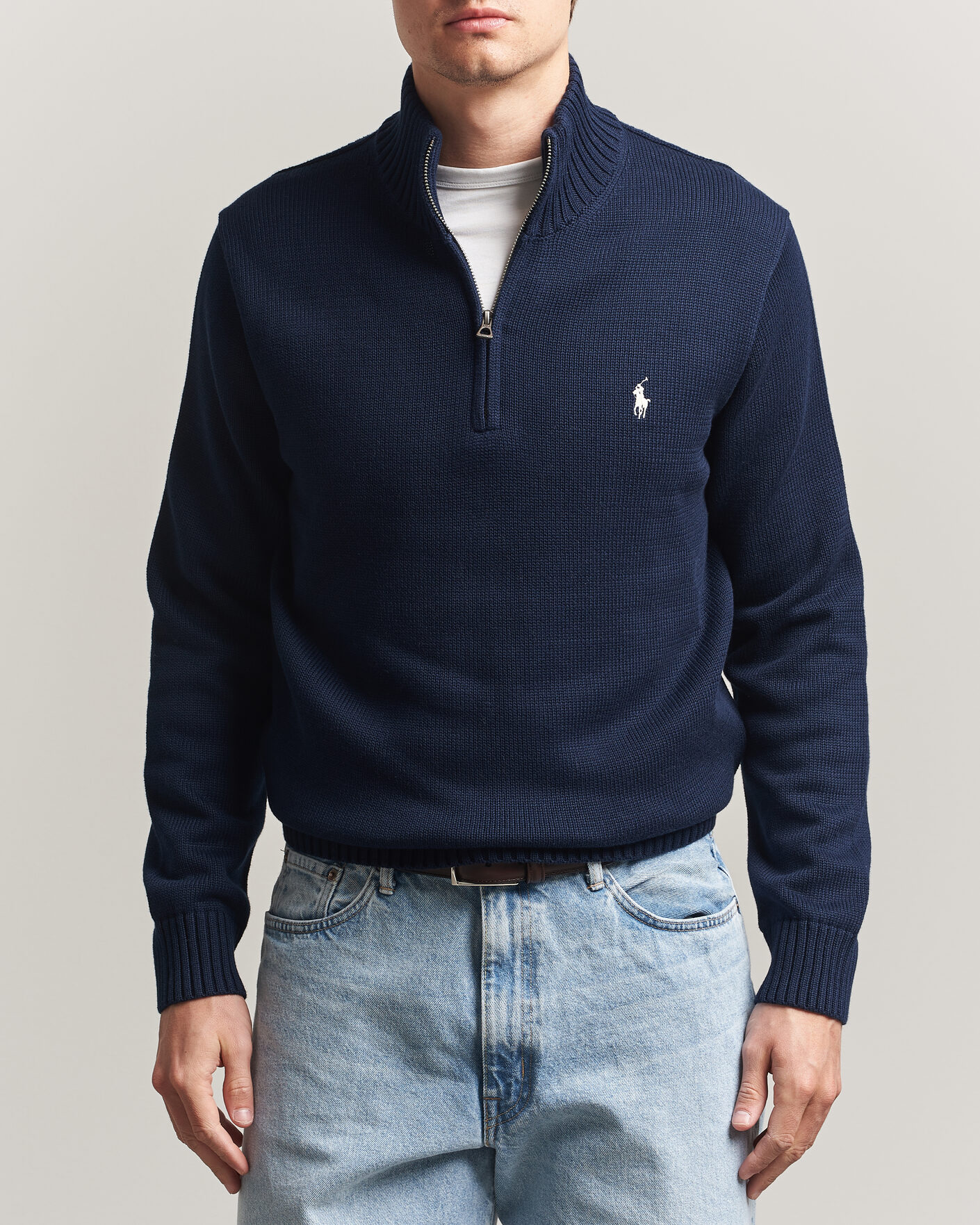 Men | Sweaters & Knitwear | Polo Ralph Lauren | Cotton Crew Neck Half-Zip Hunter Navy