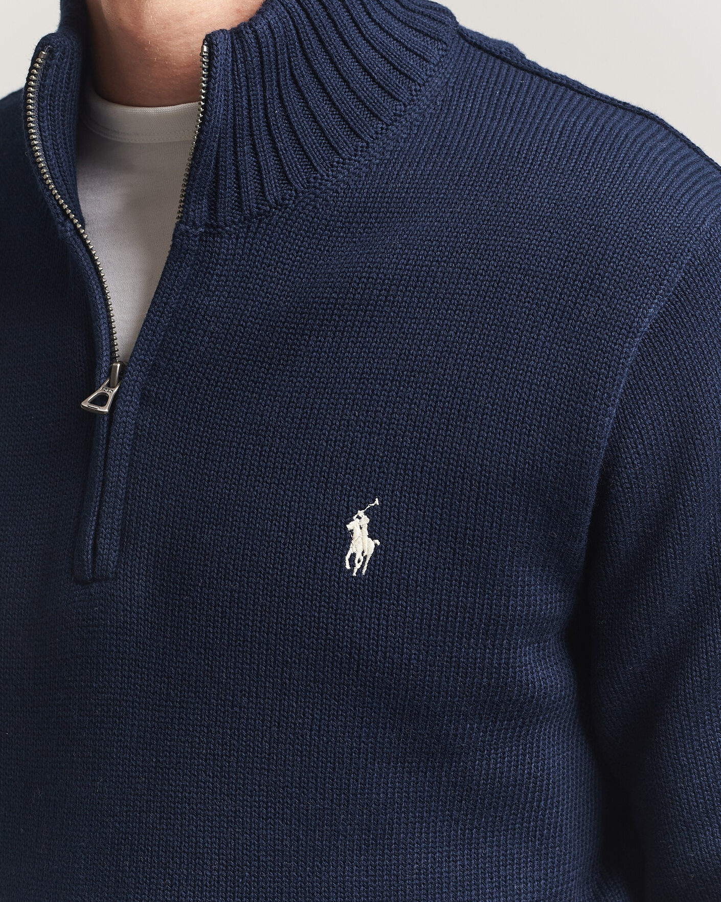 Men | Sweaters & Knitwear | Polo Ralph Lauren | Cotton Crew Neck Half-Zip Hunter Navy