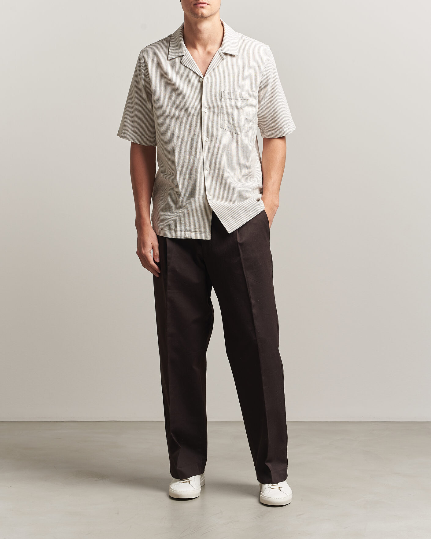 Men | Shirts | Samsøe Samsøe | Oscar Linen/Cotton Striped Short Sleeve Shirt Aluminum