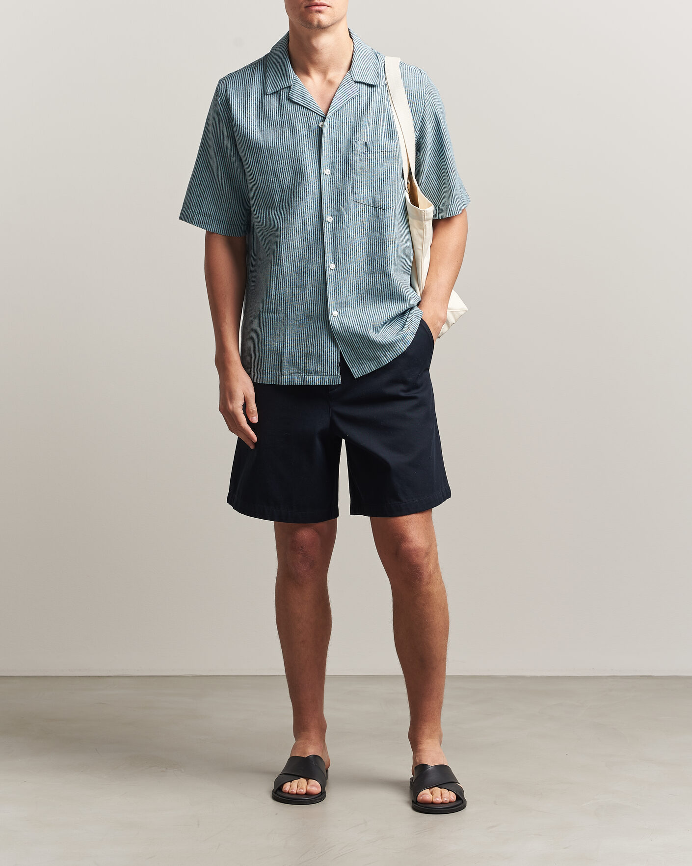 Men | Shirts | Samsøe Samsøe | Oscar Linen/Cotton Striped Short Sleeve Shirt Tourmaline