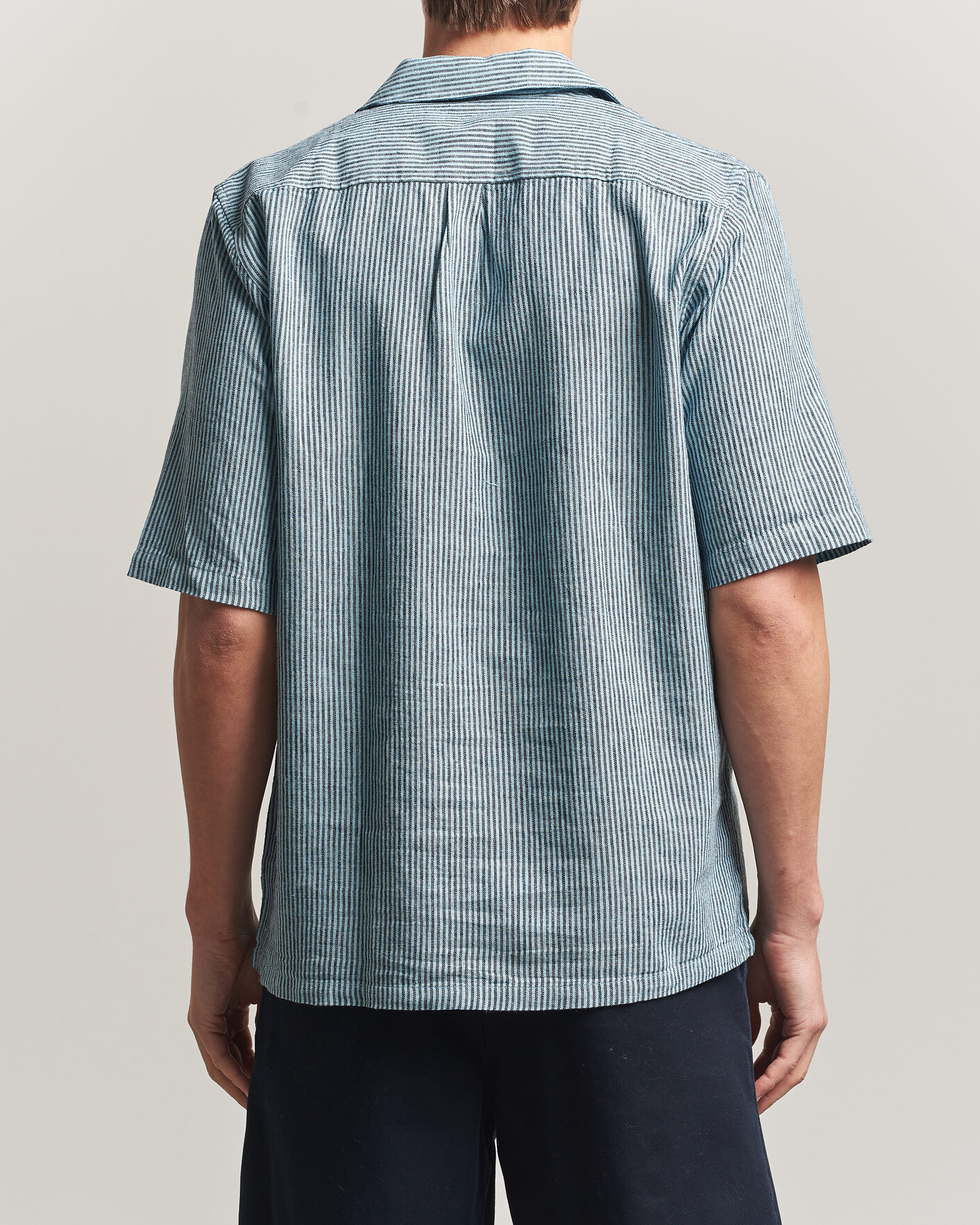 Men | Shirts | Samsøe Samsøe | Oscar Linen/Cotton Striped Short Sleeve Shirt Tourmaline