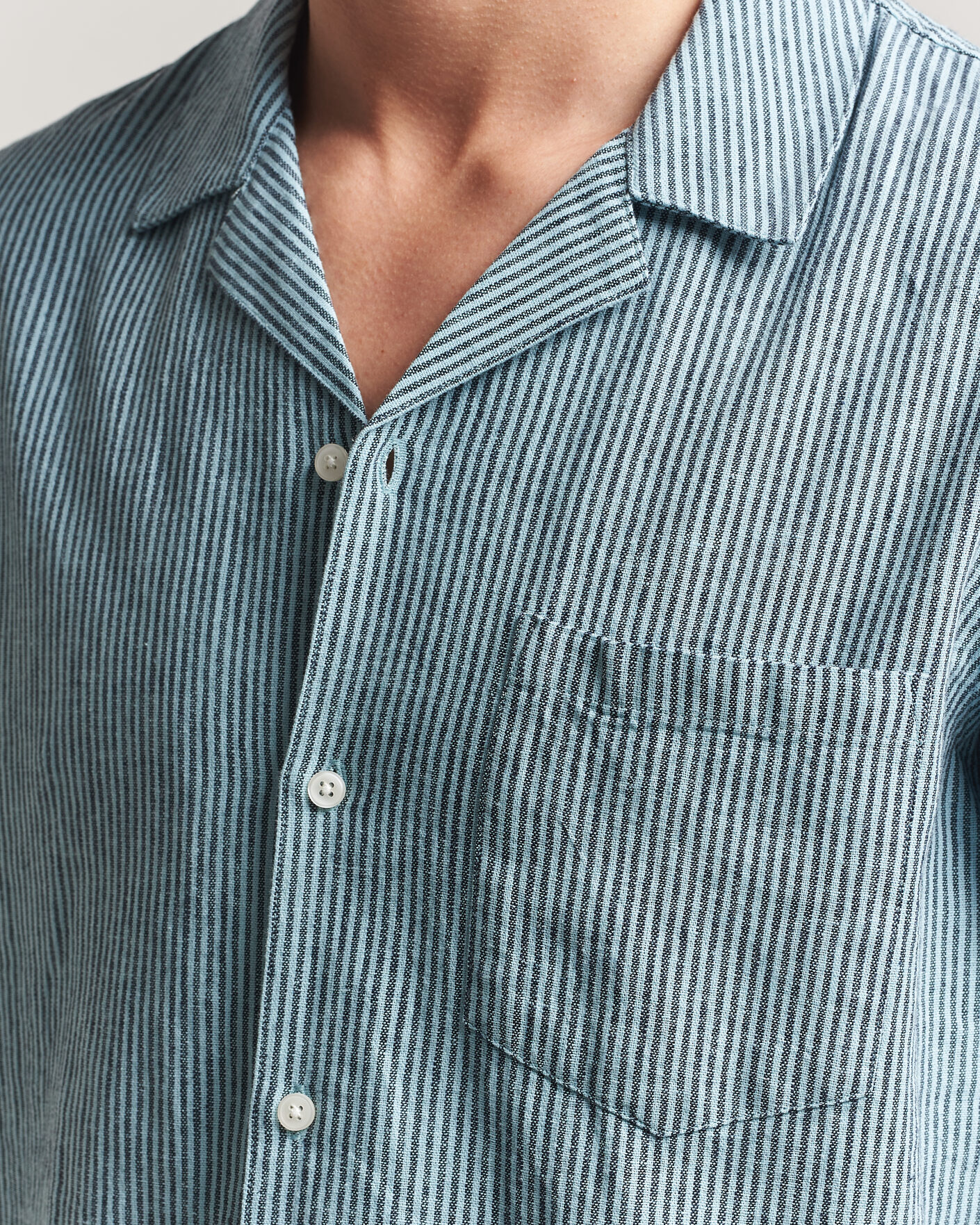 Men | Shirts | Samsøe Samsøe | Oscar Linen/Cotton Striped Short Sleeve Shirt Tourmaline