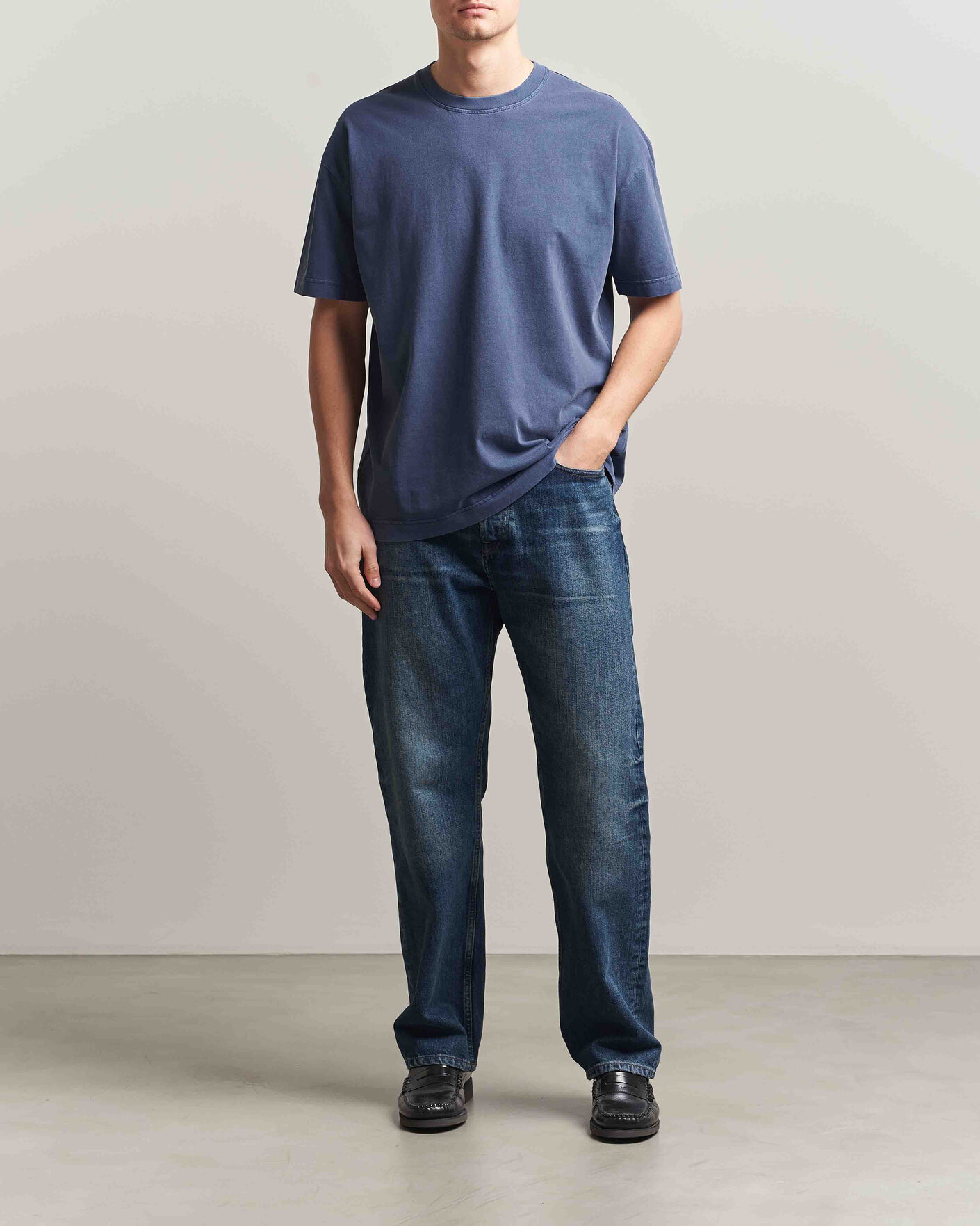 Men | T-Shirts | Samsøe Samsøe | Joel Organic Washed Cotton T-Shirt Salute Navy