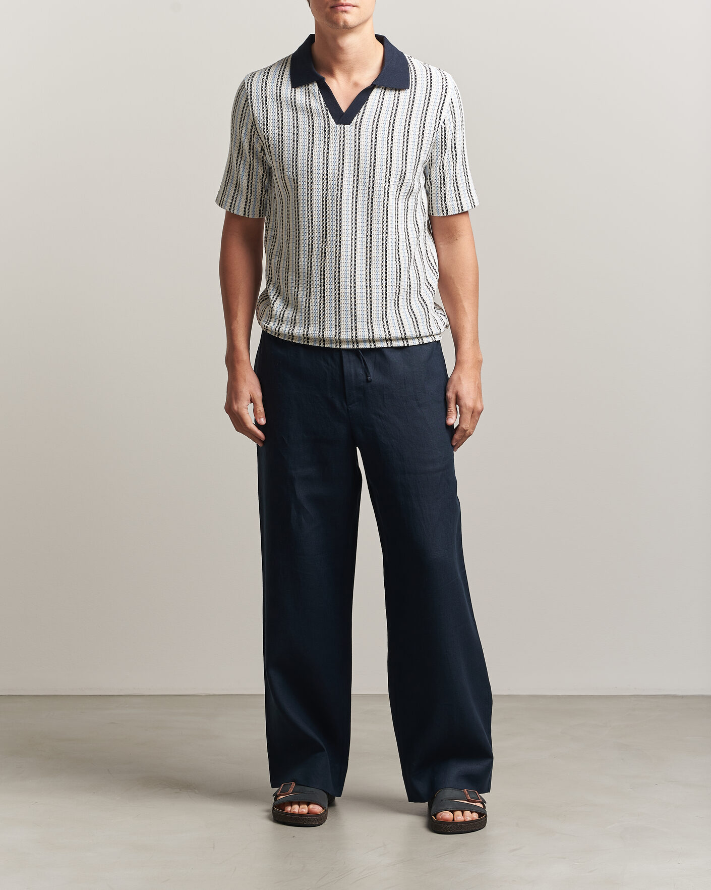 Men | Polo Shirts | Samsøe Samsøe | Mac Striped Knitted Polo Blue/White
