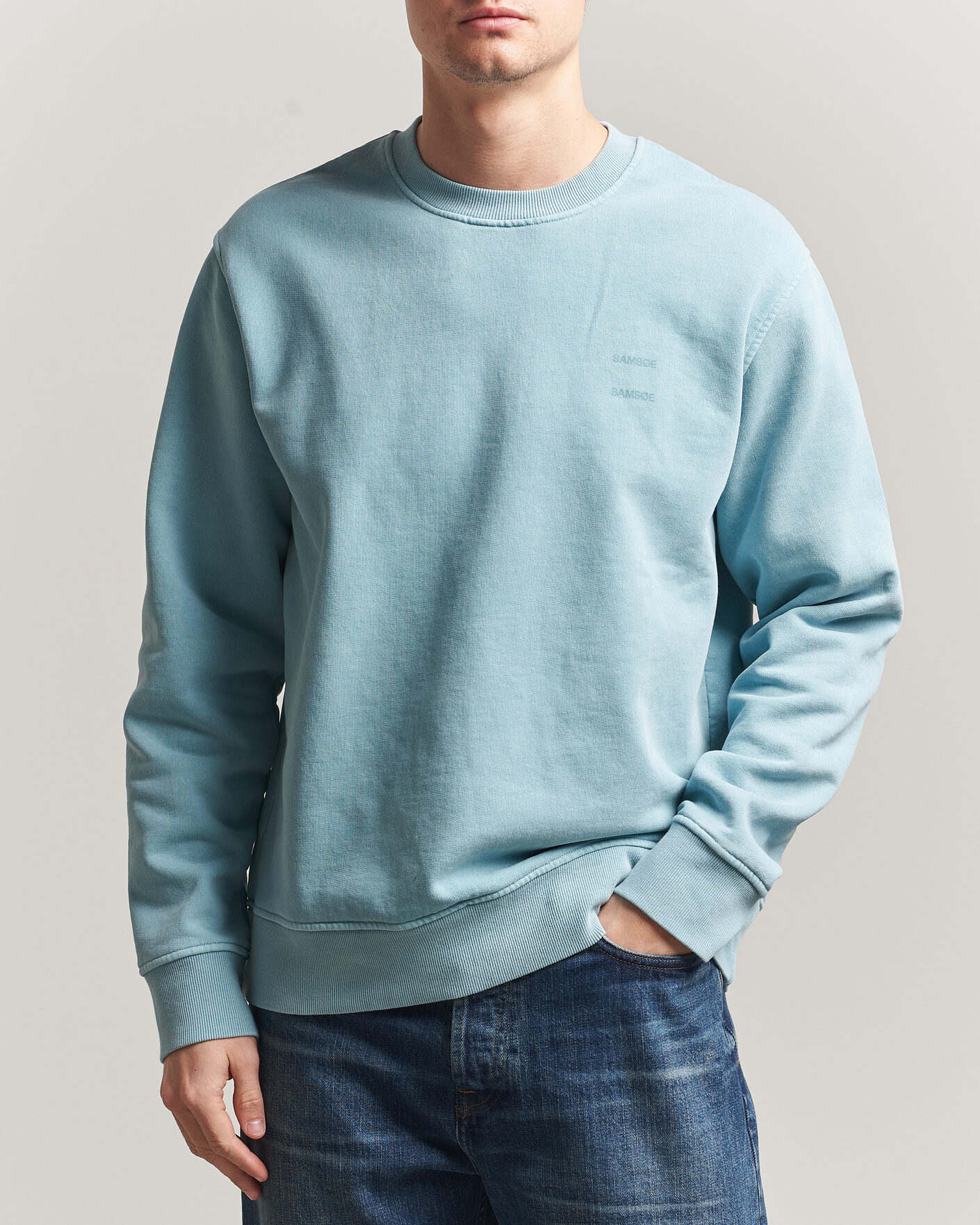 Men | Sweaters & Knitwear | Samsøe Samsøe | Joel Organic Washed Cotton Sweatshirt Tourmaline