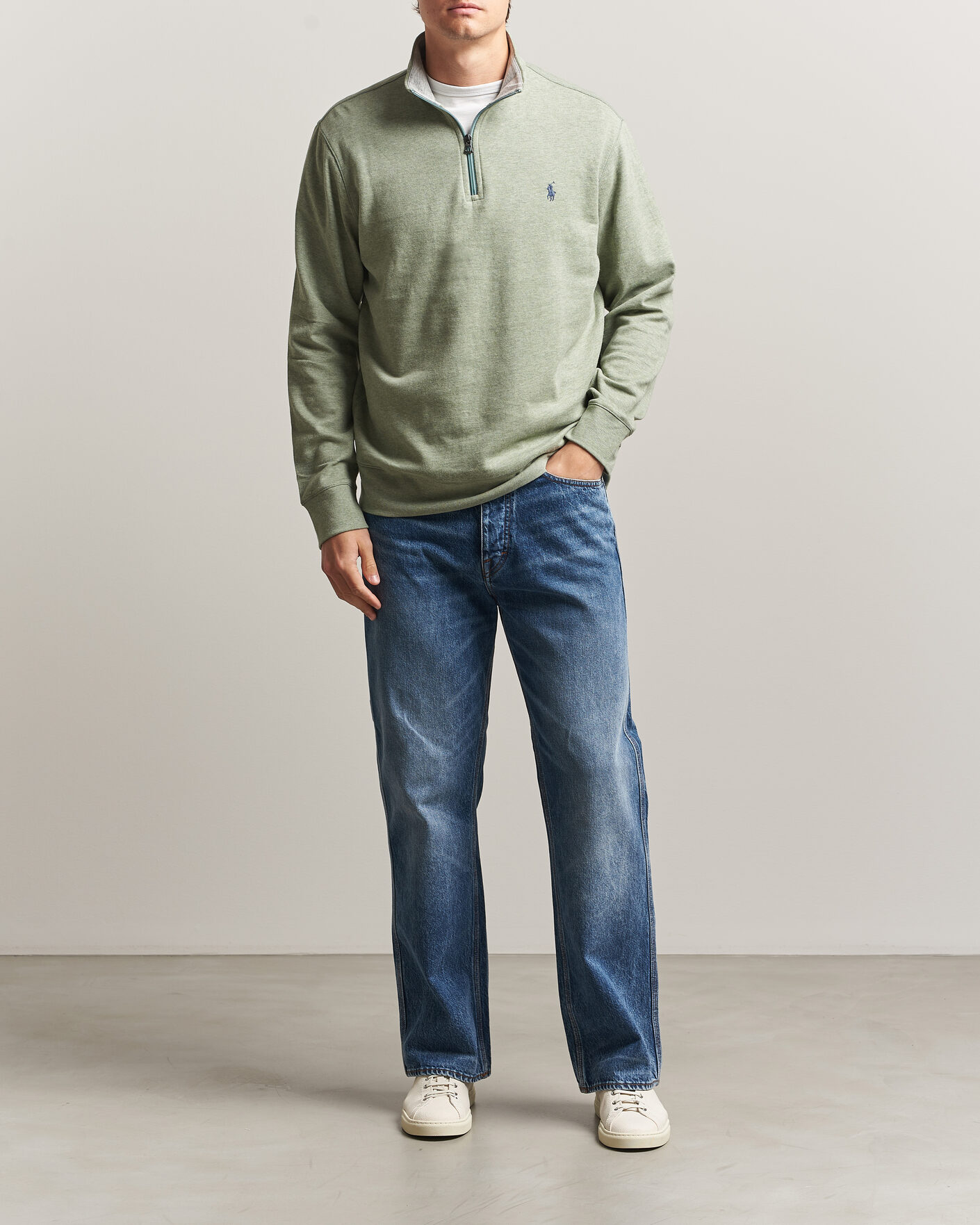 Men | Sweaters & Knitwear | Polo Ralph Lauren | Double Knit Half Zip Greenery Heather