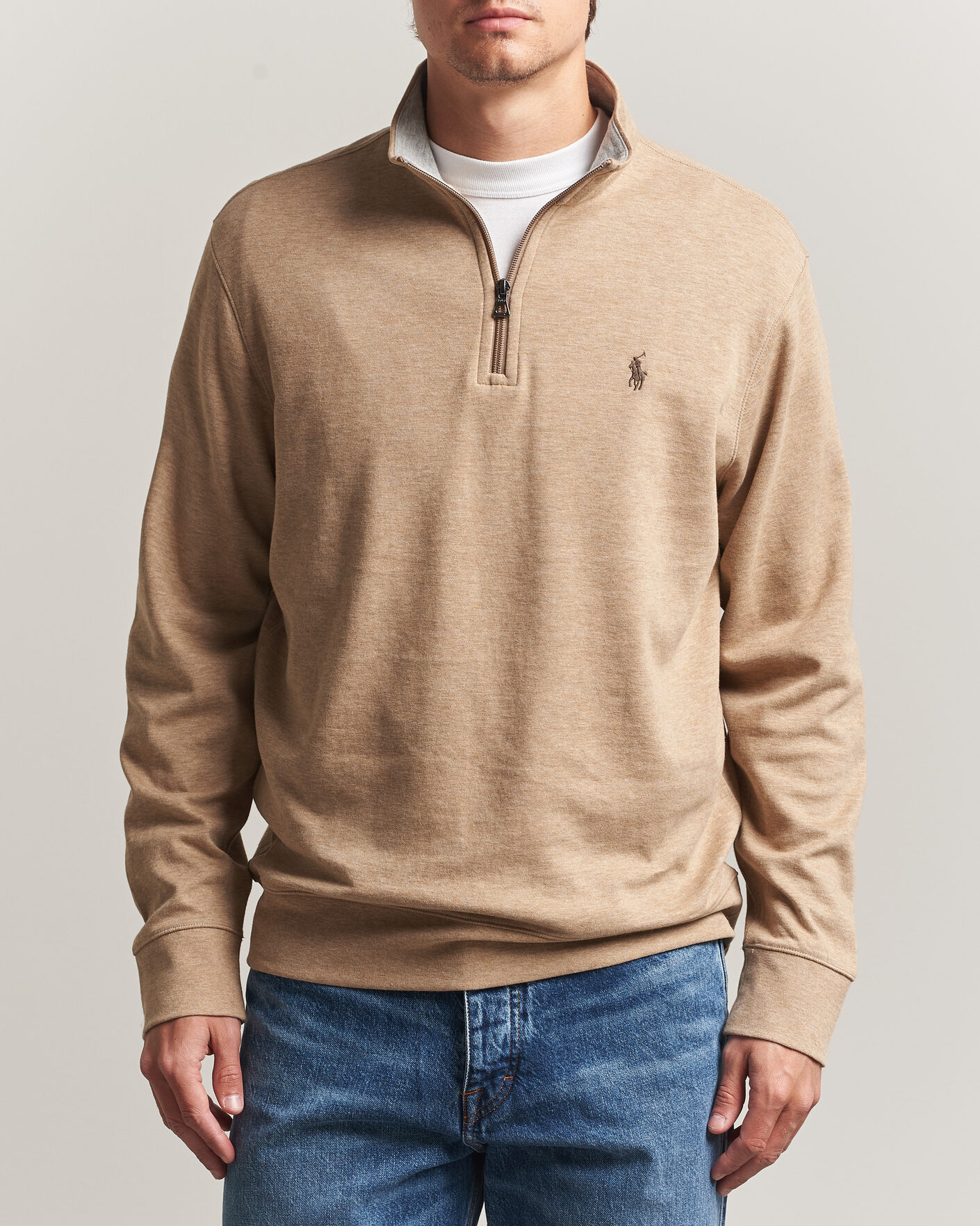 Men | Sweaters & Knitwear | Polo Ralph Lauren | Double Knit Half Zip Warm Brown