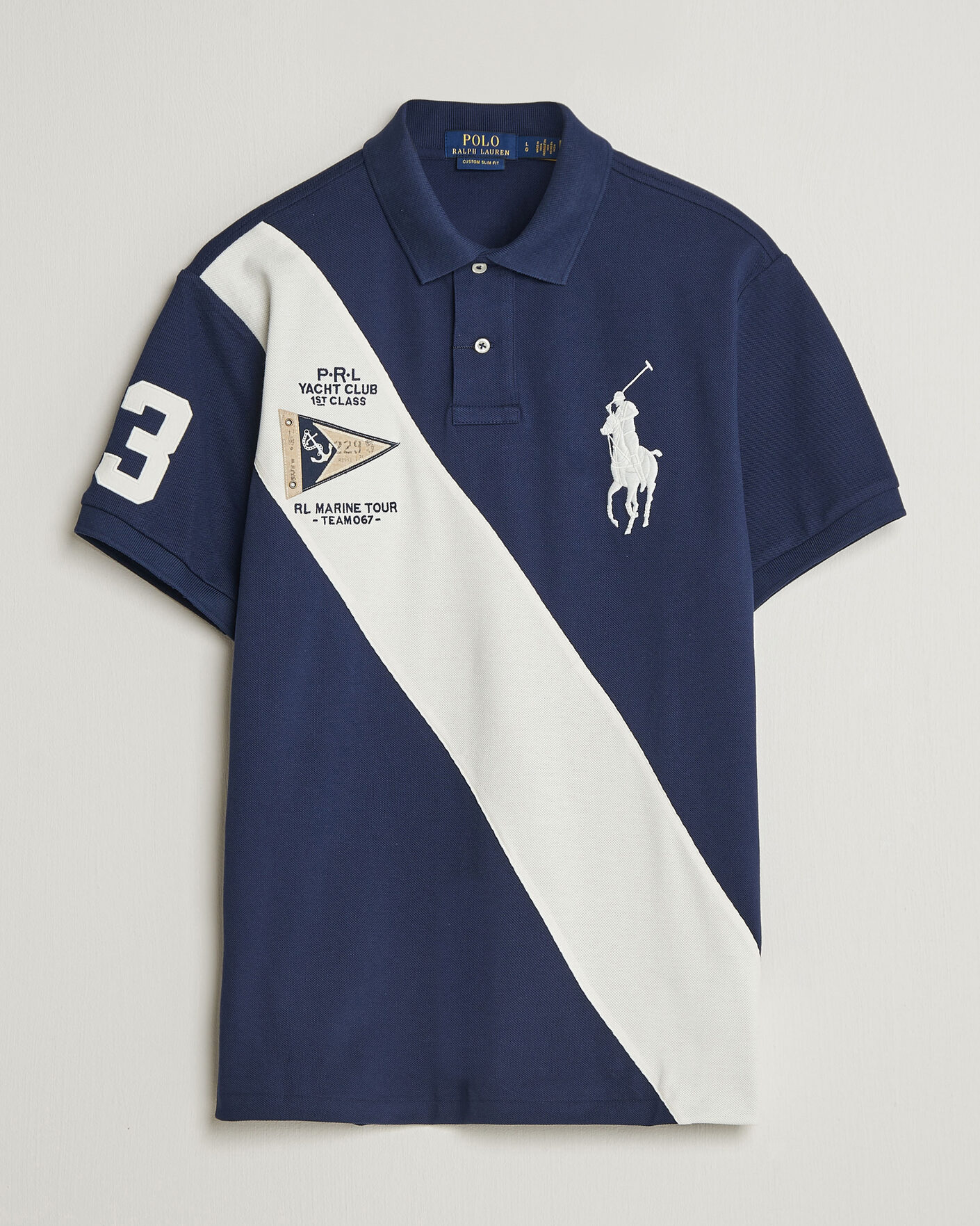 Men | Polo Shirts | Polo Ralph Lauren | Custom Slim Diagonal Stipe Polo Newport Navy/Nevis