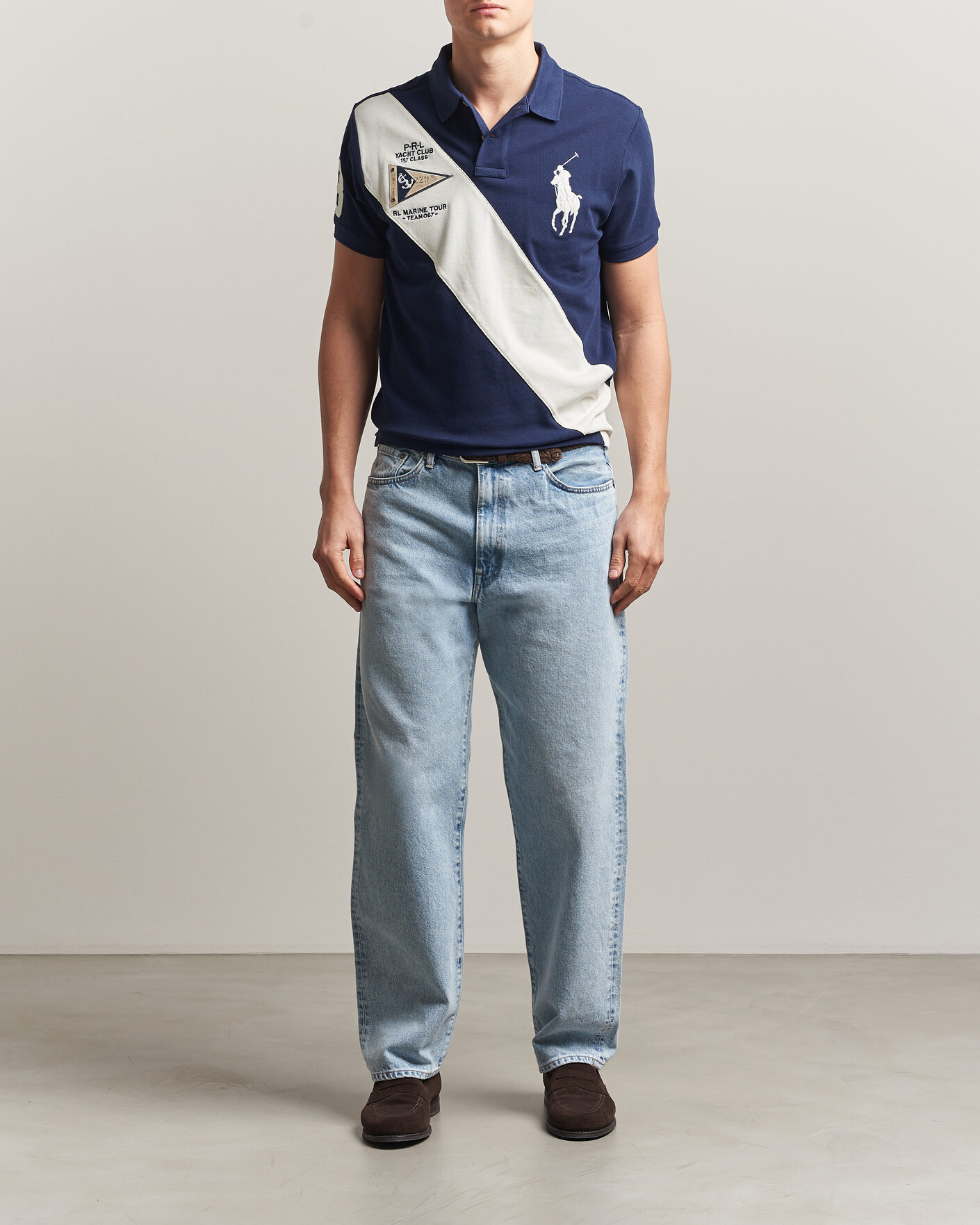 Men | Polo Shirts | Polo Ralph Lauren | Custom Slim Diagonal Stipe Polo Newport Navy/Nevis