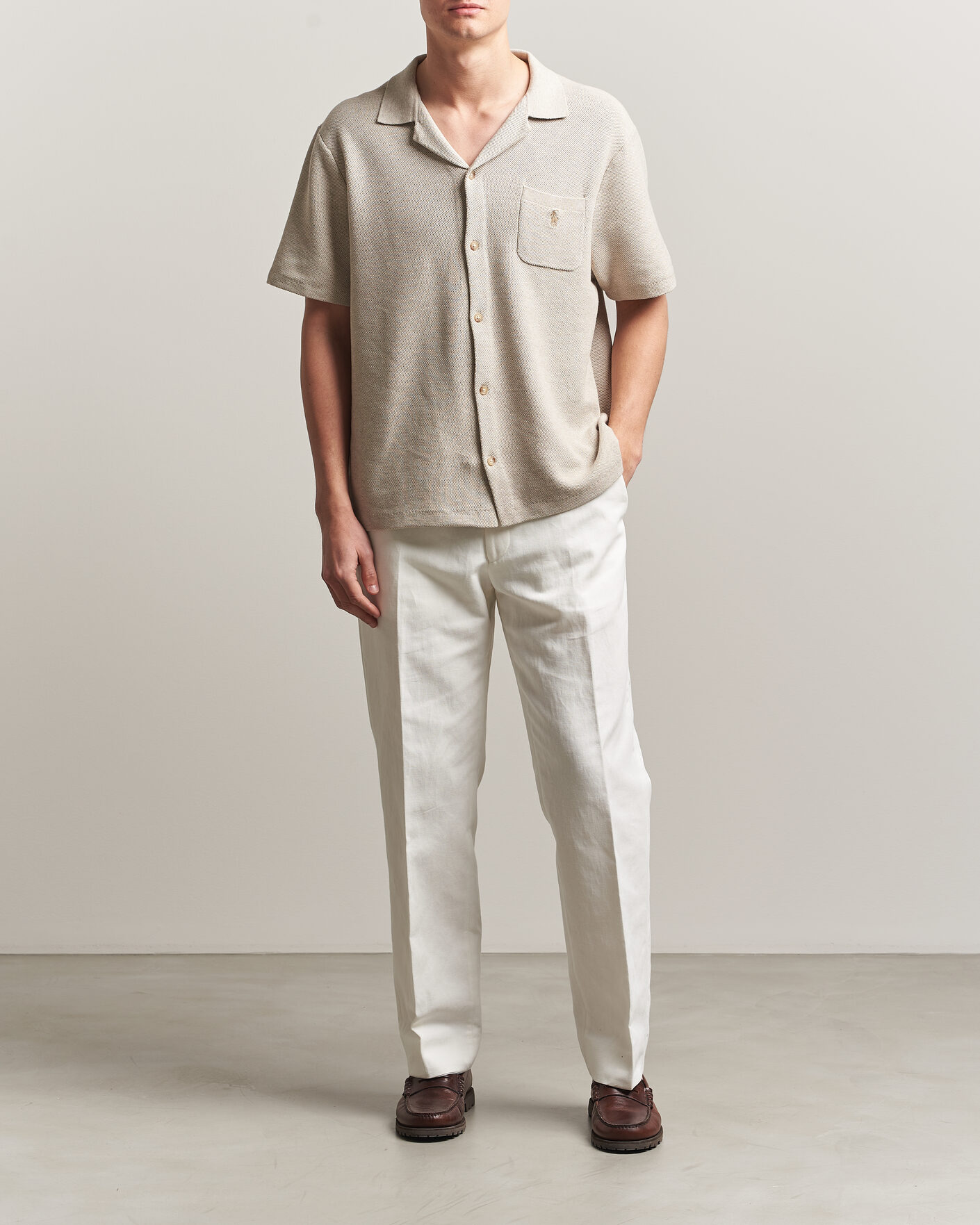 Men | Shirts | Polo Ralph Lauren | Textured Camp Collar Cardigan Light Walnut Brown