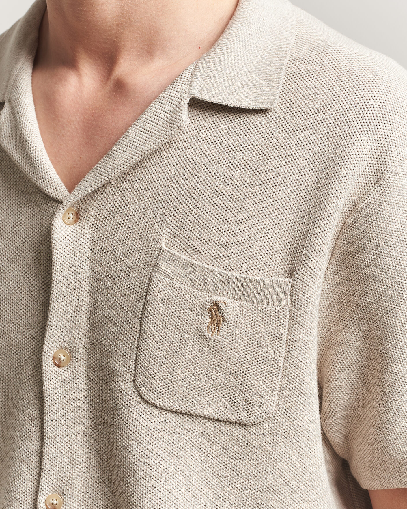 Men | Shirts | Polo Ralph Lauren | Textured Camp Collar Cardigan Light Walnut Brown