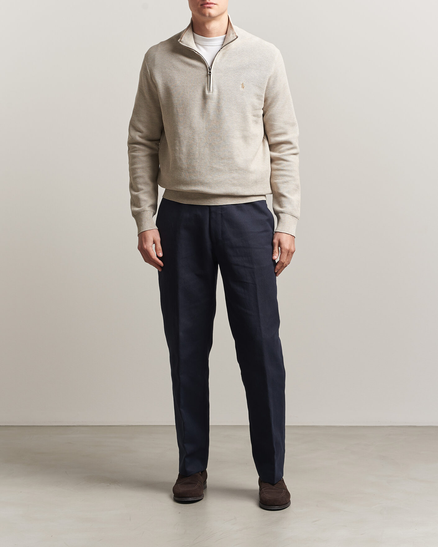 Men | Sweaters & Knitwear | Polo Ralph Lauren | Textued Half-Zip Light Walnut Brown Heather