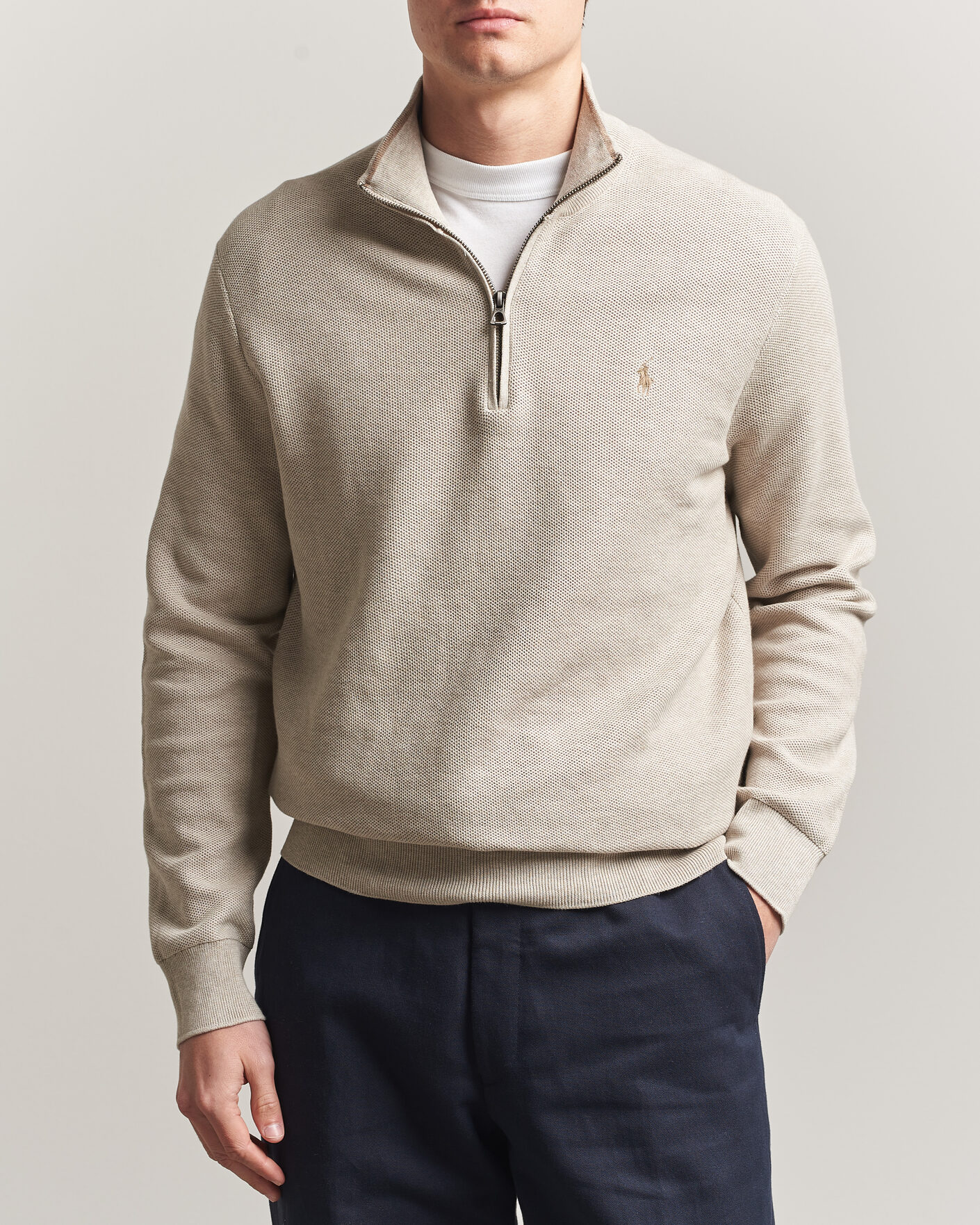 Polo by Ralph Lauren ベージュ フルジップニット L Polo Ralph Lauren Textued Half-Zip Light Walnut Brown Heather at