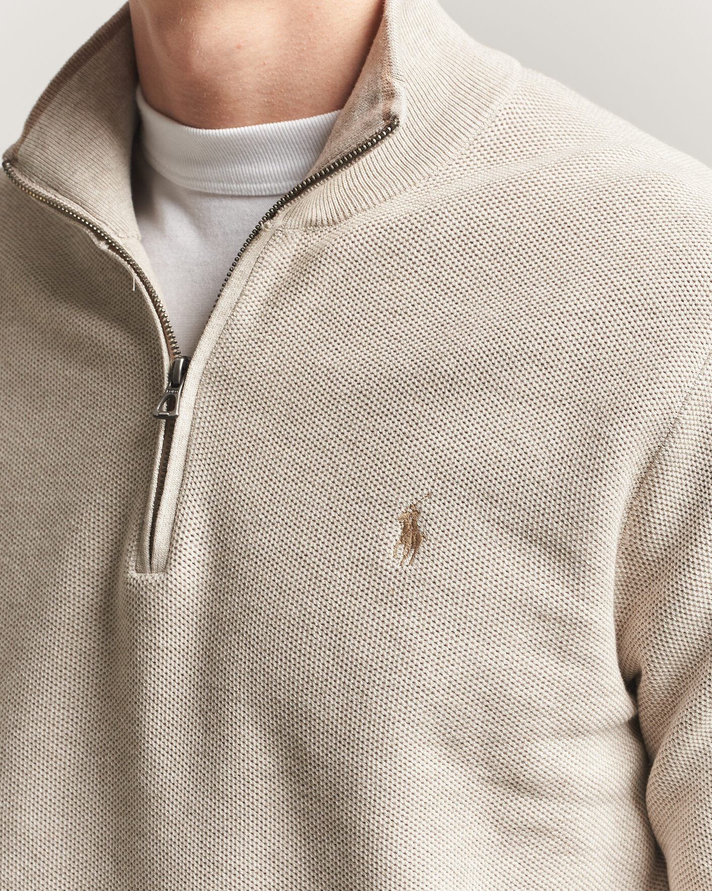 Men | Sweaters & Knitwear | Polo Ralph Lauren | Textued Half-Zip Light Walnut Brown Heather