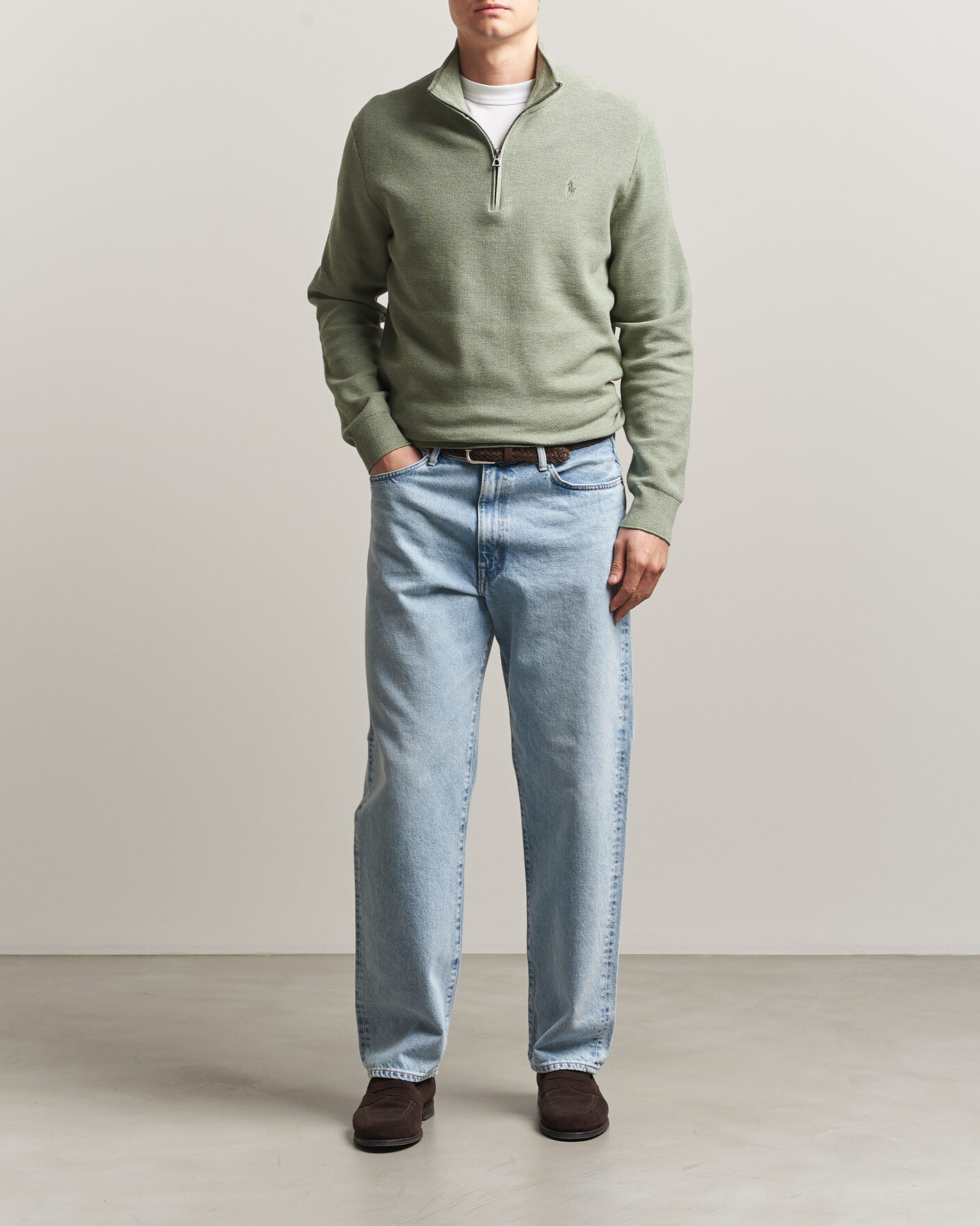 Men | Sweaters & Knitwear | Polo Ralph Lauren | Textured Half-Zip Fern Green Heather