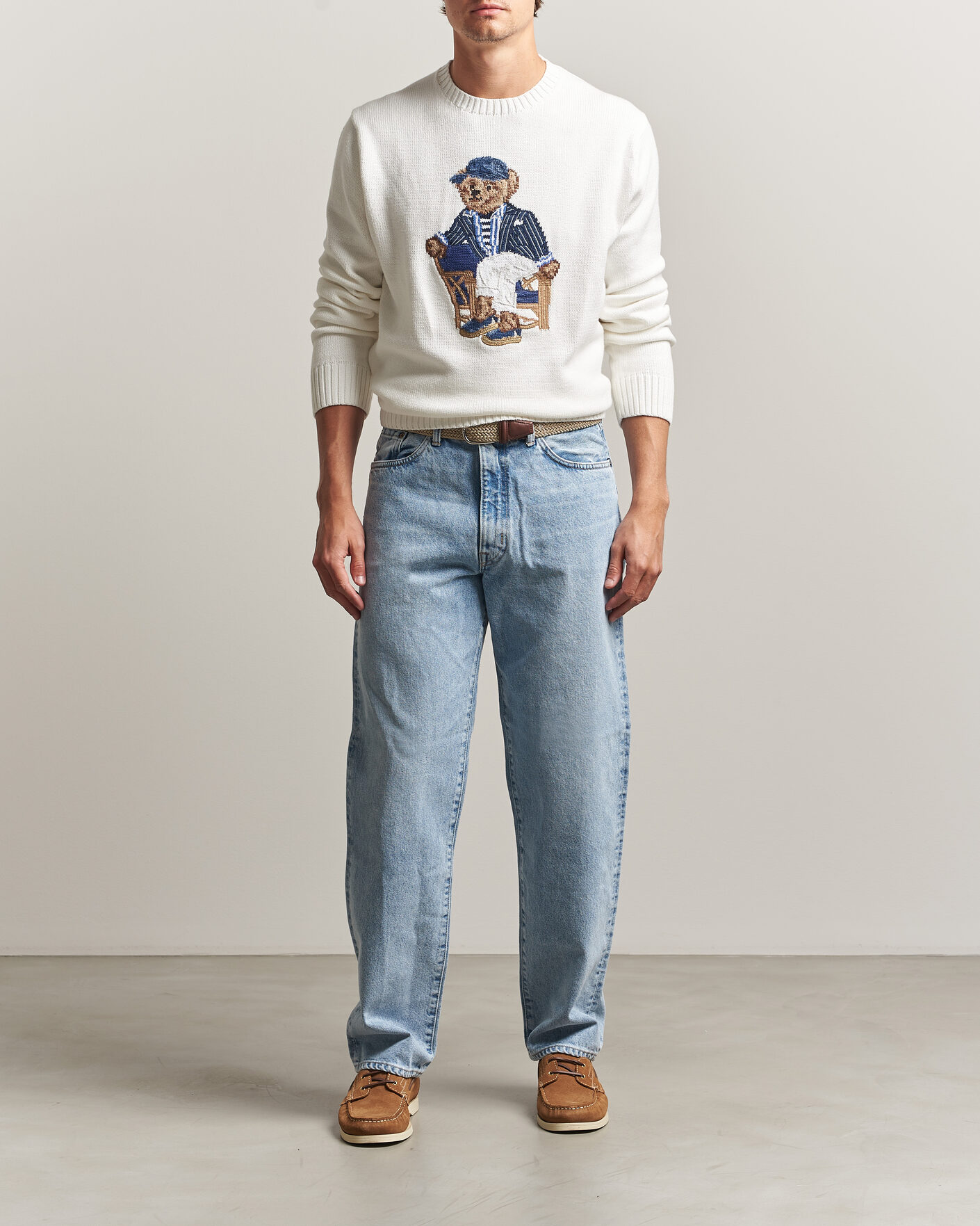 Men | Sweaters & Knitwear | Polo Ralph Lauren | Newport Bear Cotton/Linen Sweater Deckwash White