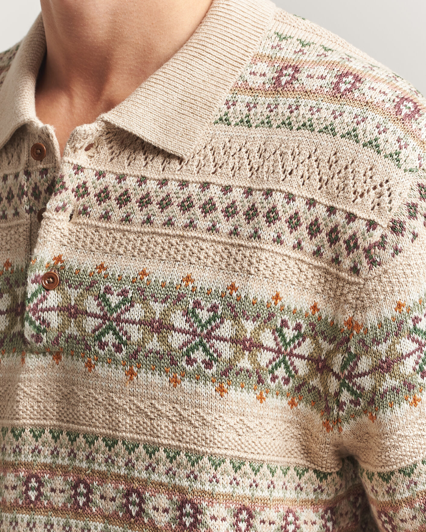 Men | Sweaters & Knitwear | Polo Ralph Lauren | Cotton/Linen Fairisle Polo Tan Combo
