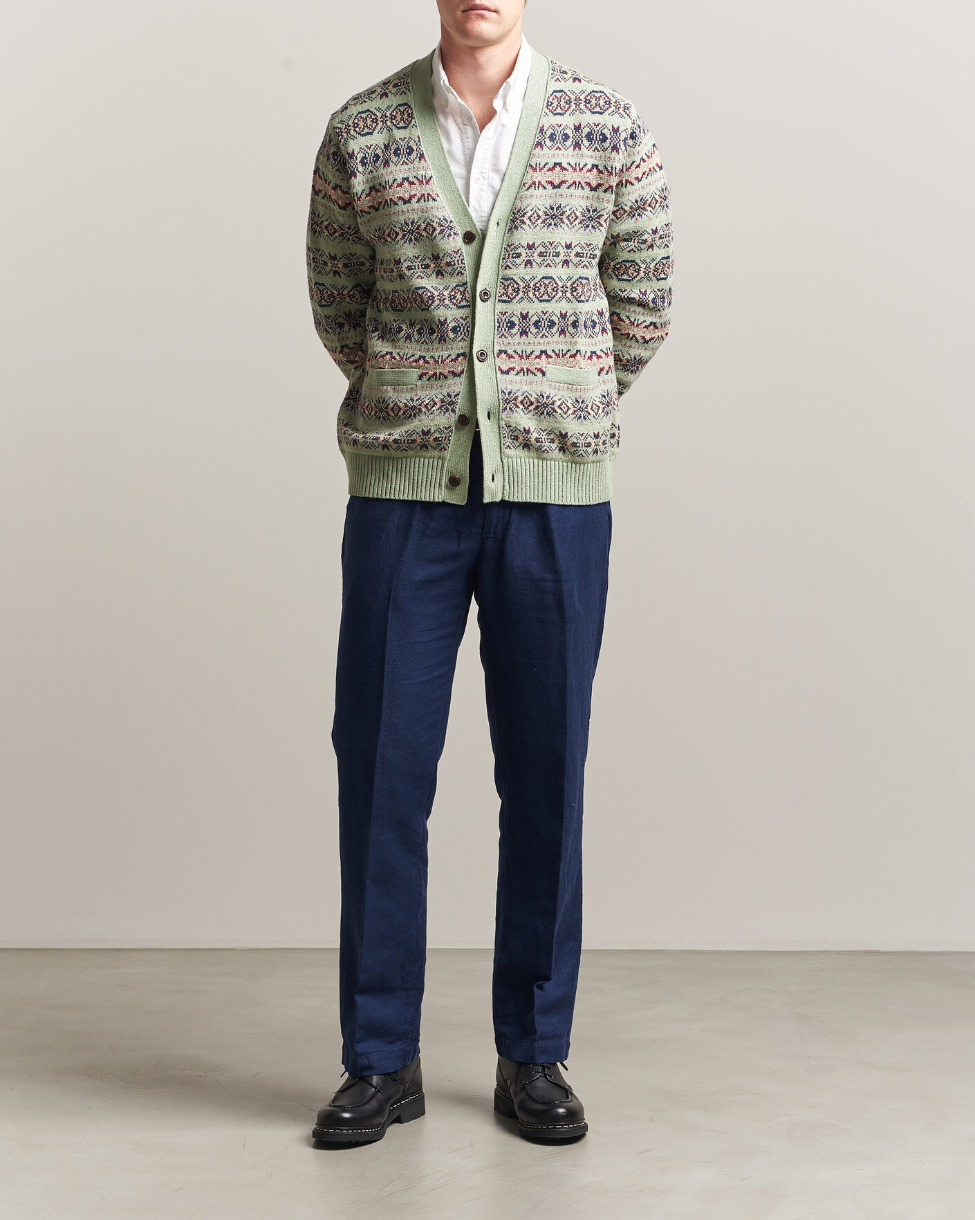 Men | Sweaters & Knitwear | Polo Ralph Lauren | Cotton/Linen Fairisle Cardigan Green Combo