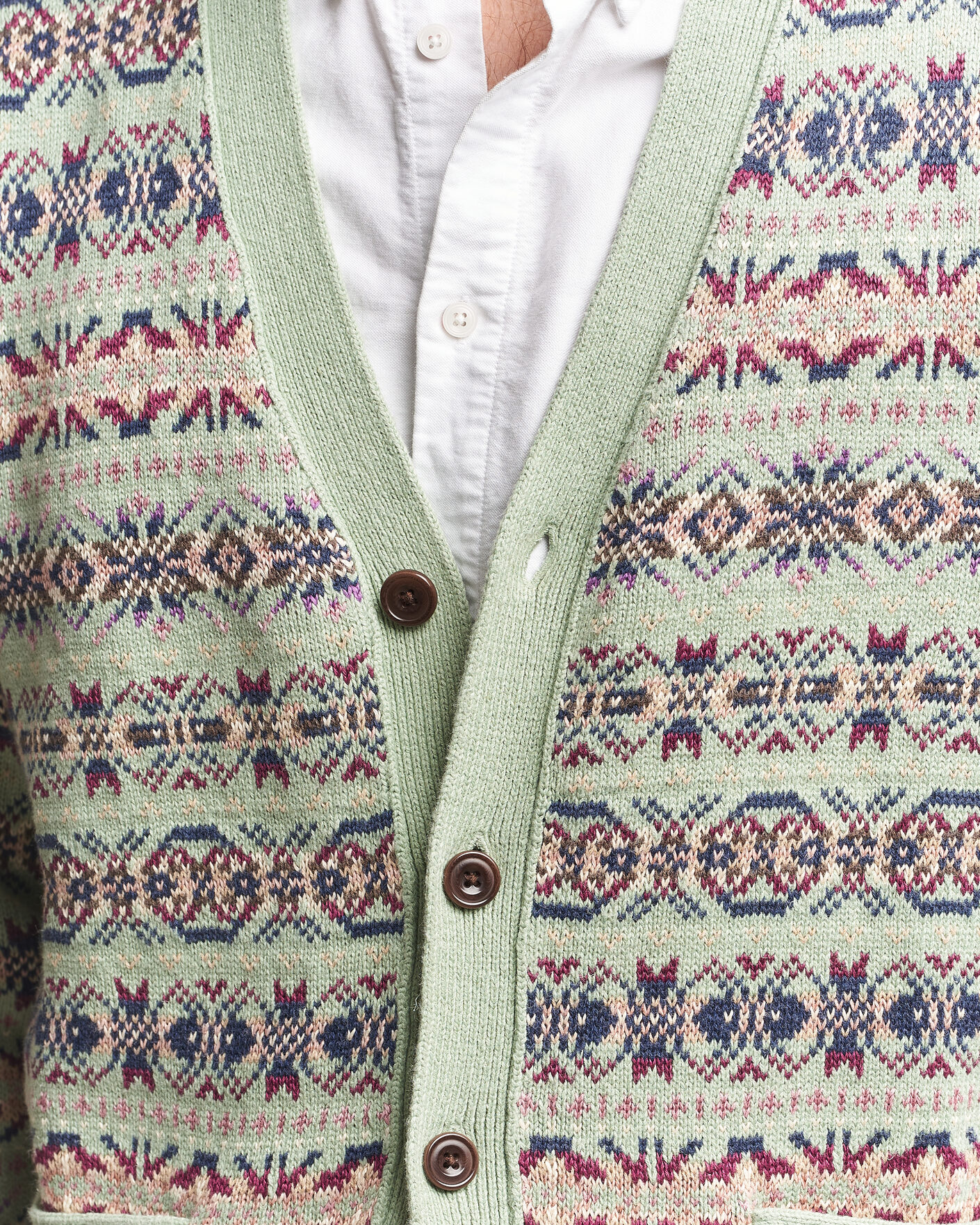 Men | Sweaters & Knitwear | Polo Ralph Lauren | Cotton/Linen Fairisle Cardigan Green Combo