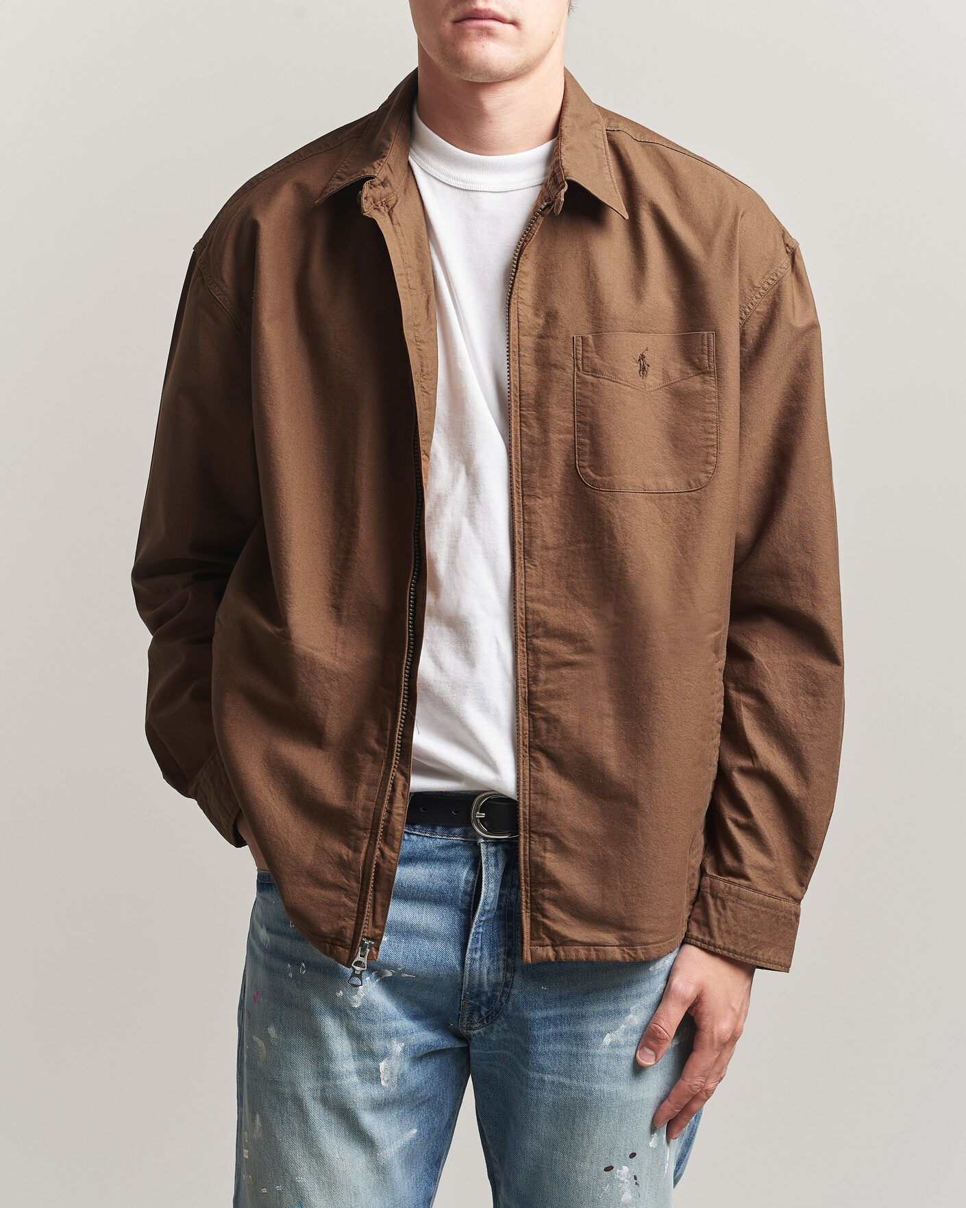 Polo Ralph Lauren Osaca Oxford Zip Overshirt Chestnut at