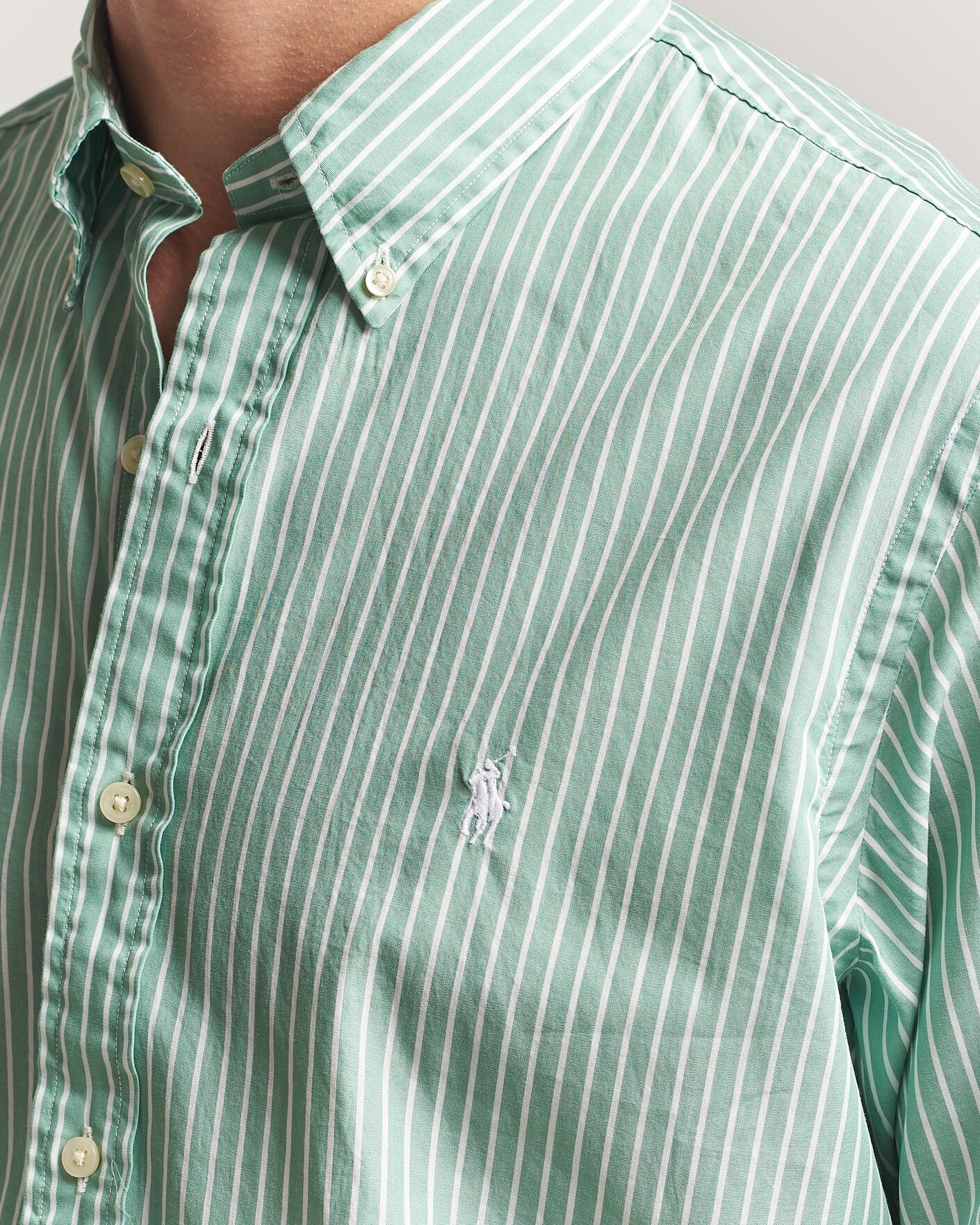 Men | Shirts | Polo Ralph Lauren | Custom Fit Stripe Poplin Shirt Faded Mint