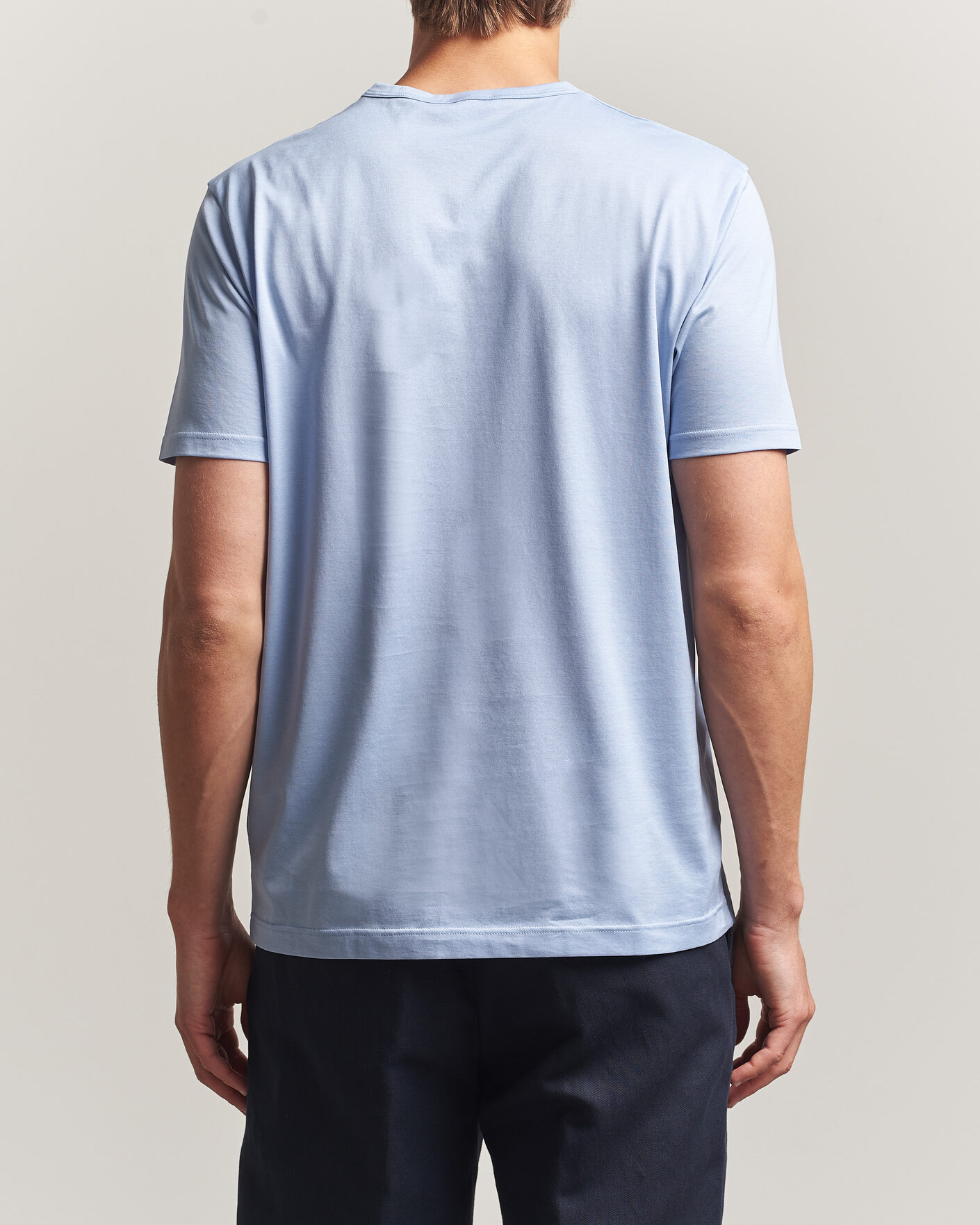 Men | T-Shirts | Sunspel | Crew Neck Q82 Cotton T-Shirt Sky Blue