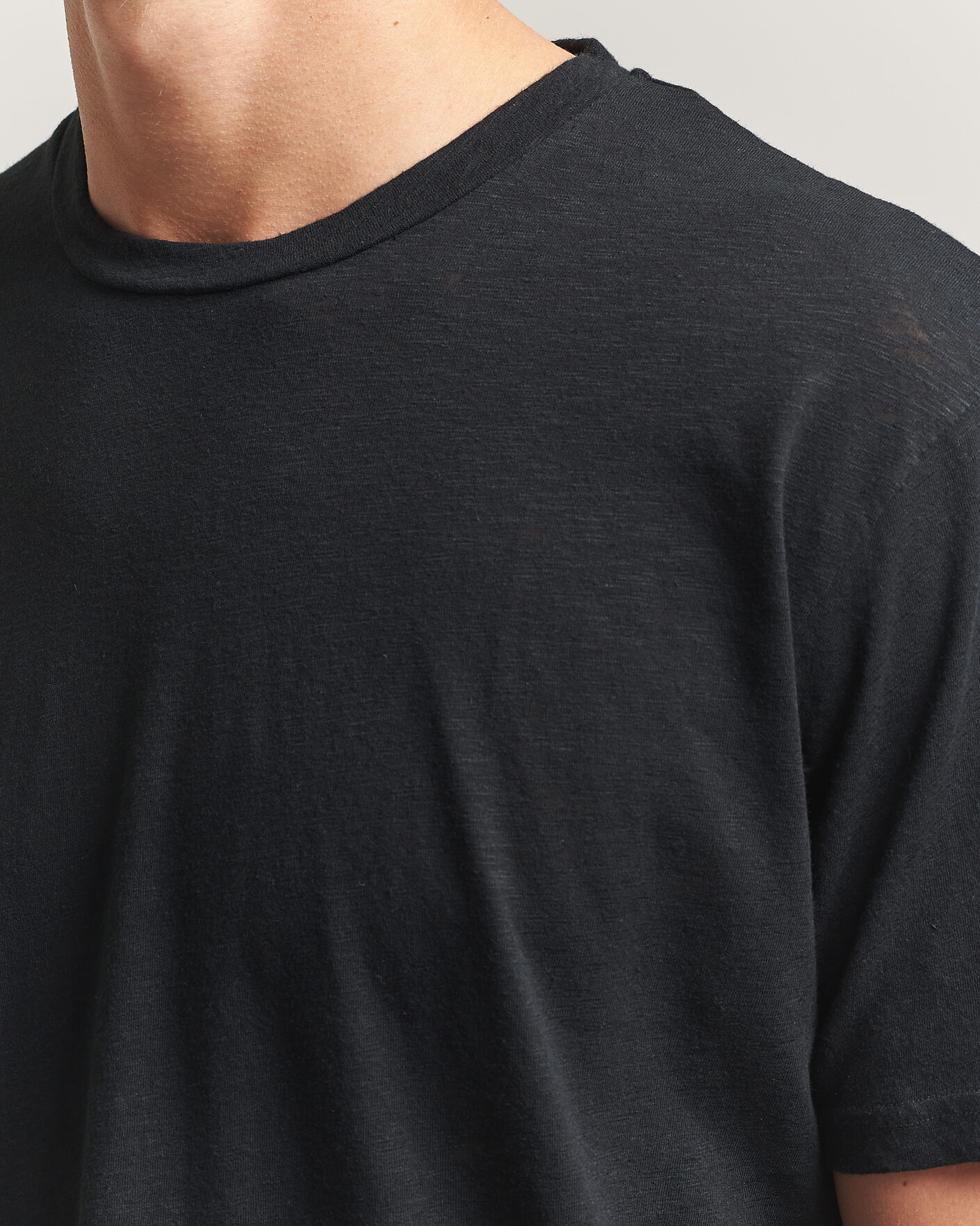 Men | T-Shirts | Sunspel | Pima Cotton/Linen T-Shirt Black