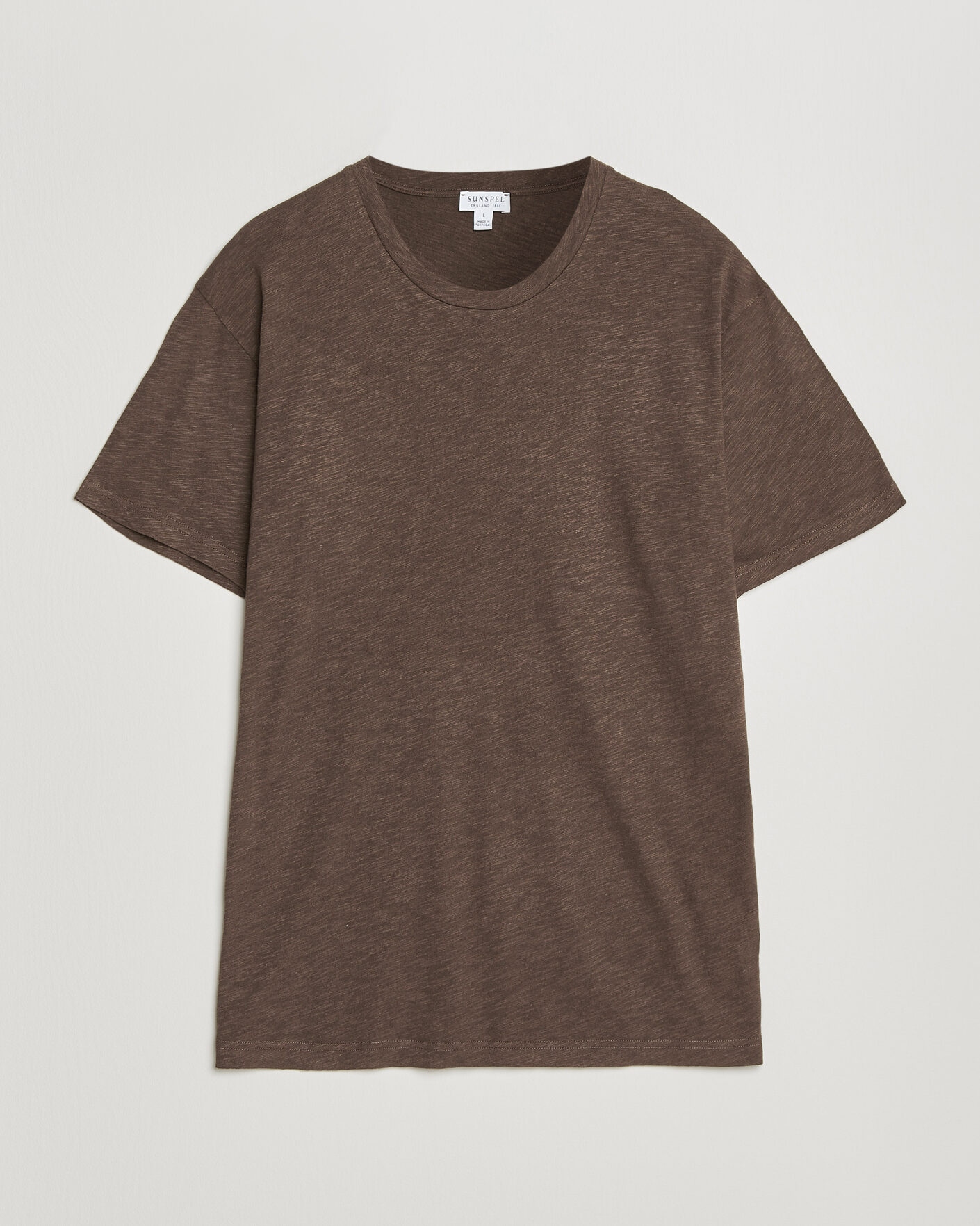 Men | T-Shirts | Sunspel | Pima Cotton/Linen T-Shirt Dark Walnut