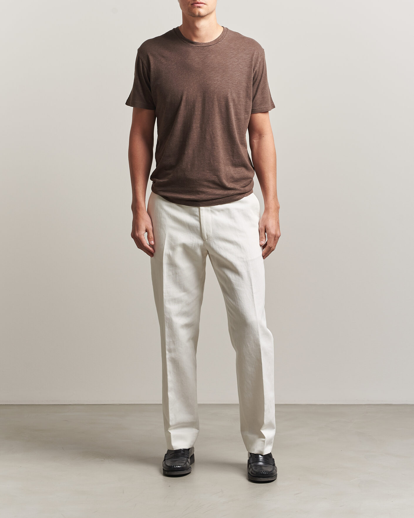 Men | T-Shirts | Sunspel | Pima Cotton/Linen T-Shirt Dark Walnut