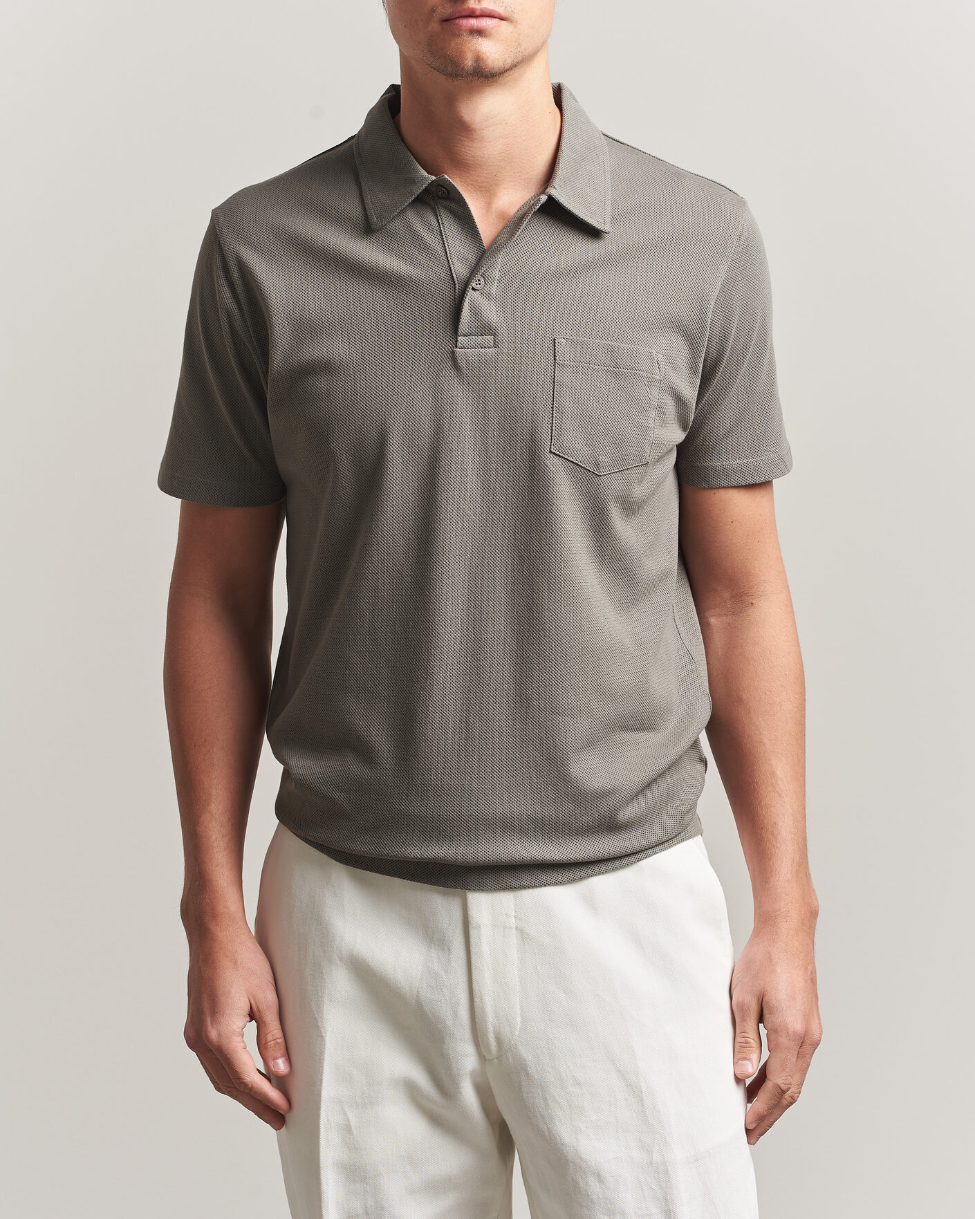 Men | Polo Shirts | Sunspel | Riviera Polo Shirt Fossil Grey
