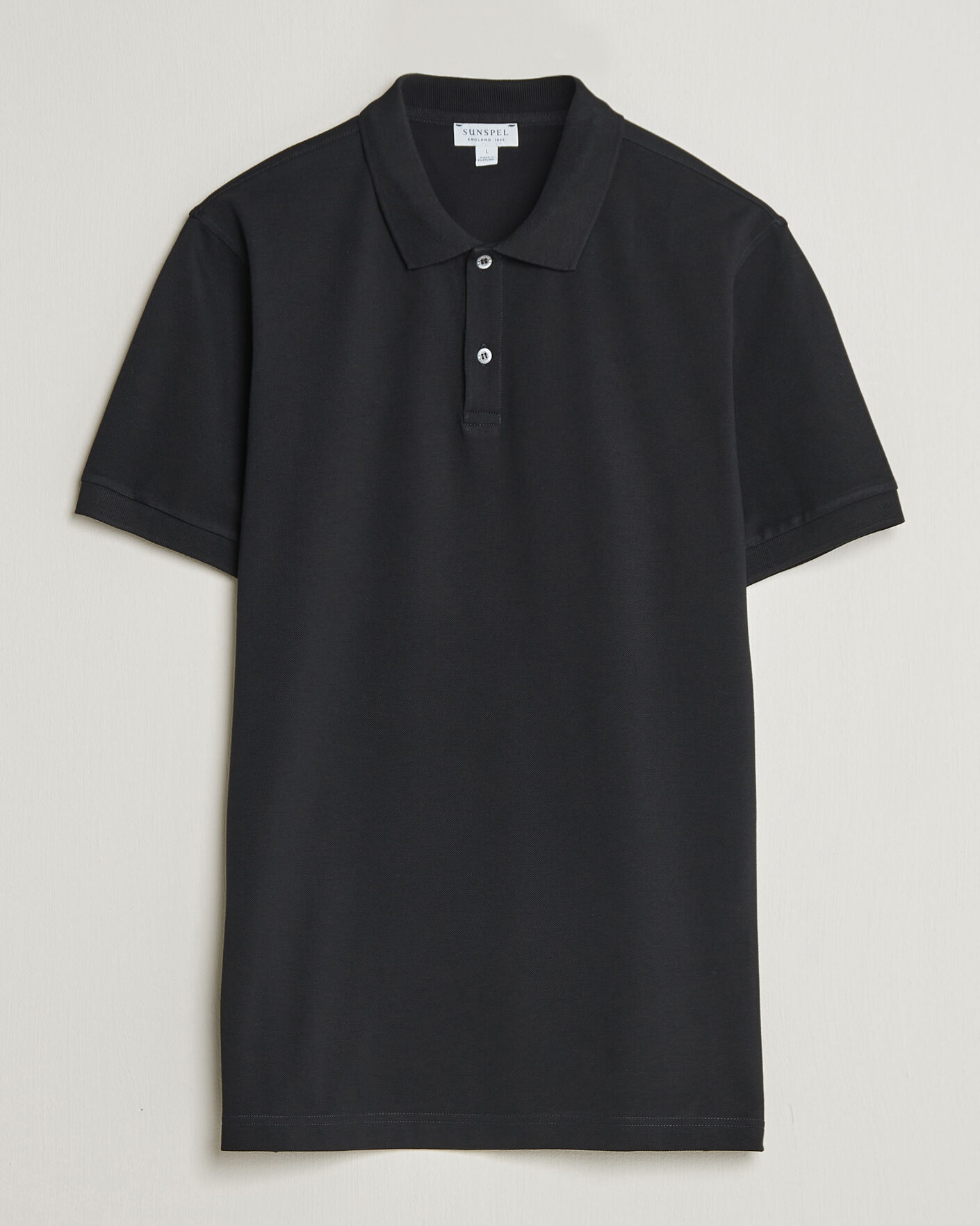 Men | Polo Shirts | Sunspel | Short Sleeve Pique Polo Black