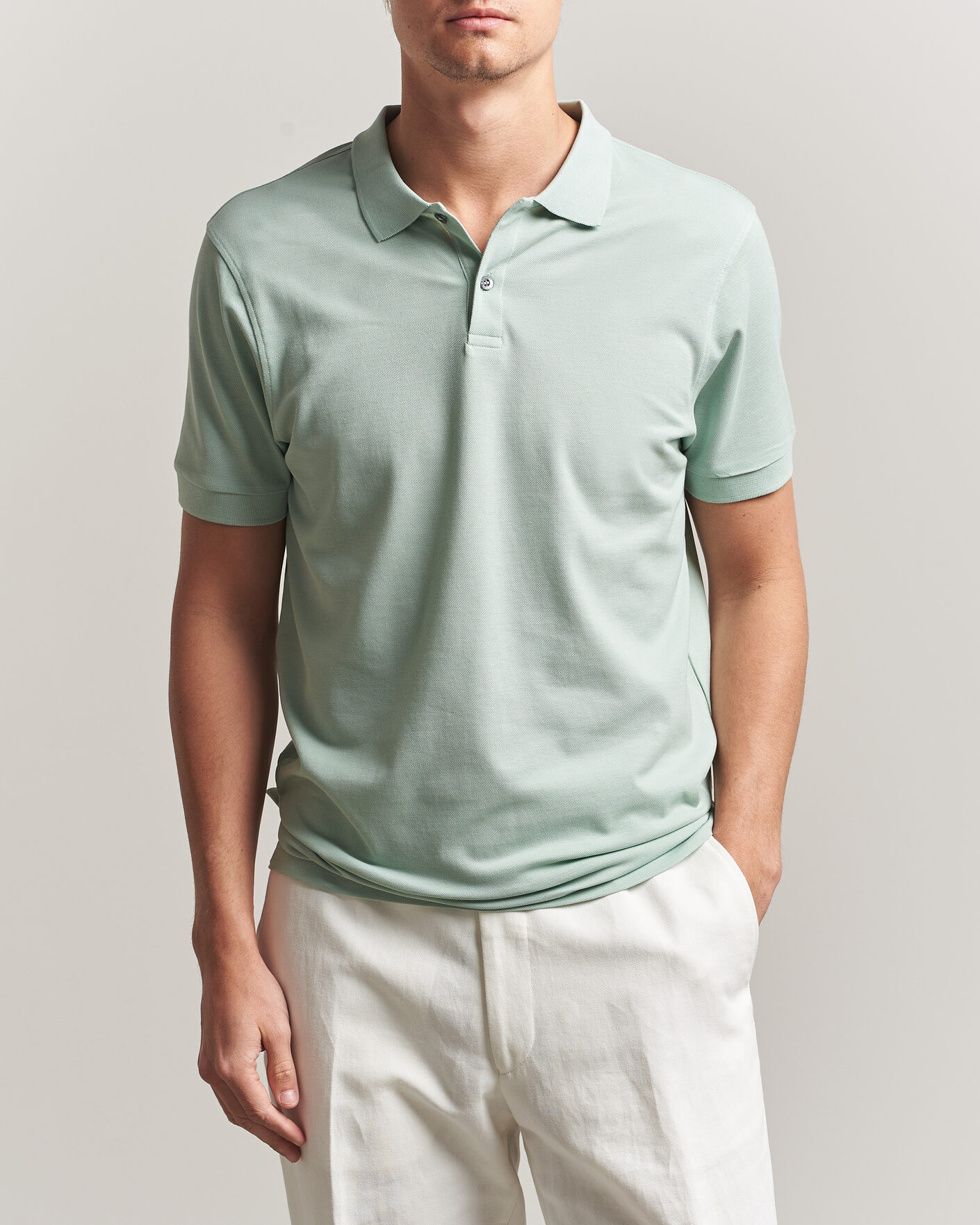 Men | Polo Shirts | Sunspel | Short Sleeve Pique Polo Laurel Green